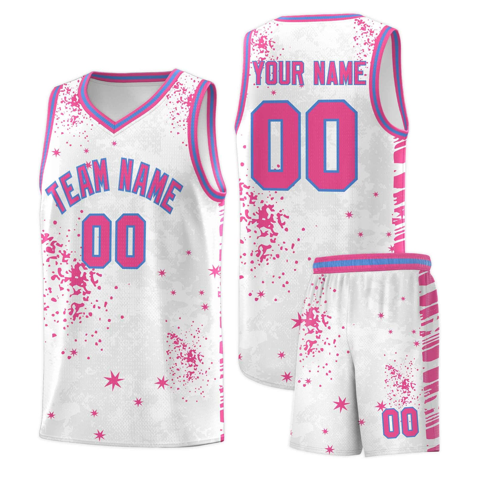 Custom Pink Powder Blue Vice Burst Galactic Graffiti Sublimation Printing Basketball Jersey