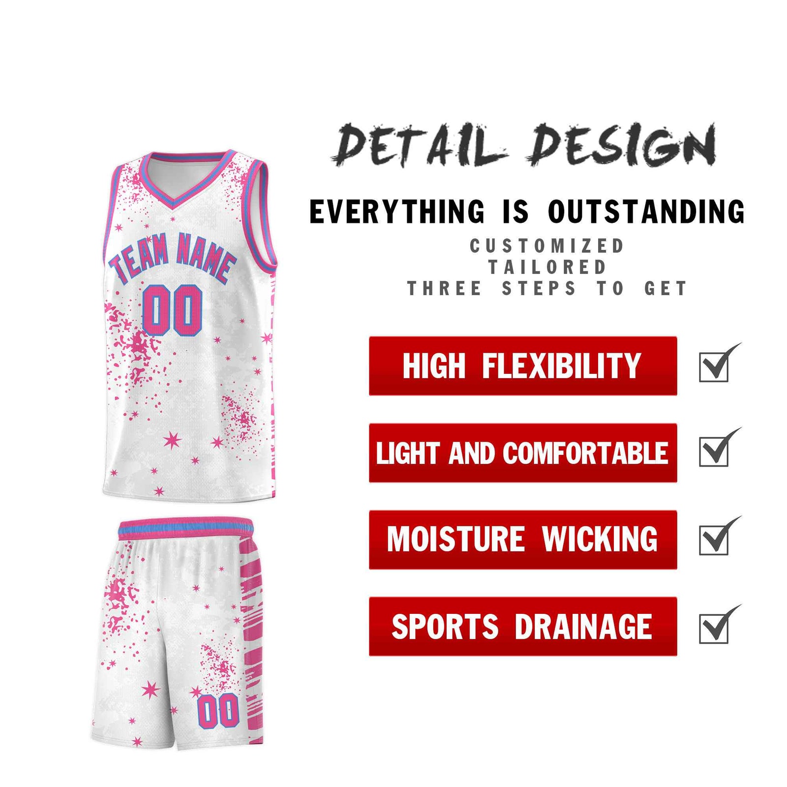 Custom Pink Powder Blue Vice Burst Galactic Graffiti Sublimation Printing Basketball Jersey