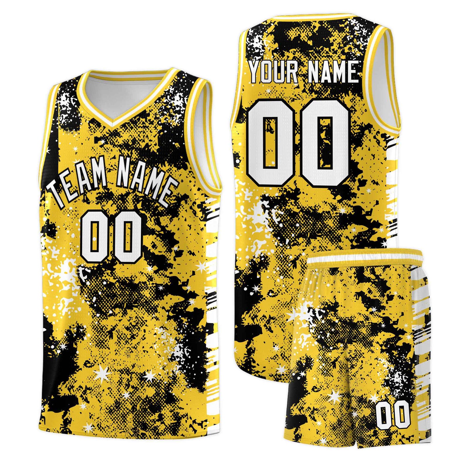 Custom Gold Black Vice Burst Galactic Graffiti Stretch Fabric Basketball Jersey