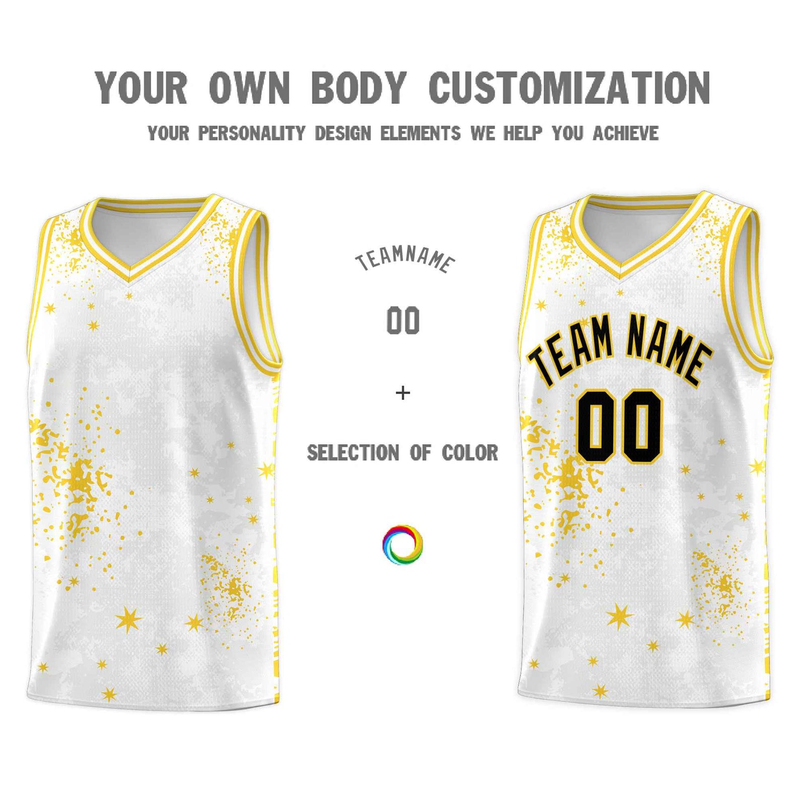 Custom White Gold Vice Burst Galactic Graffiti Moisture-Wicking Basketball Jersey