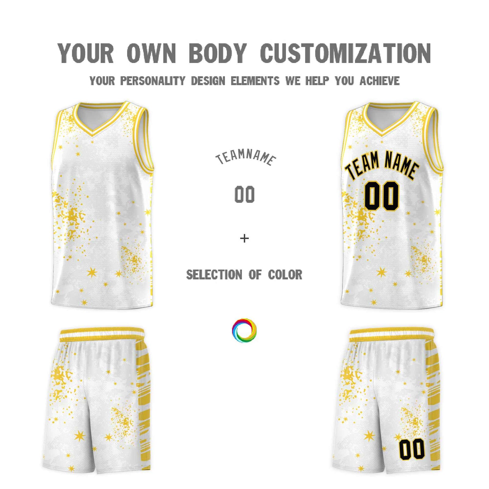 Custom White Gold Vice Burst Galactic Graffiti Moisture-Wicking Basketball Jersey