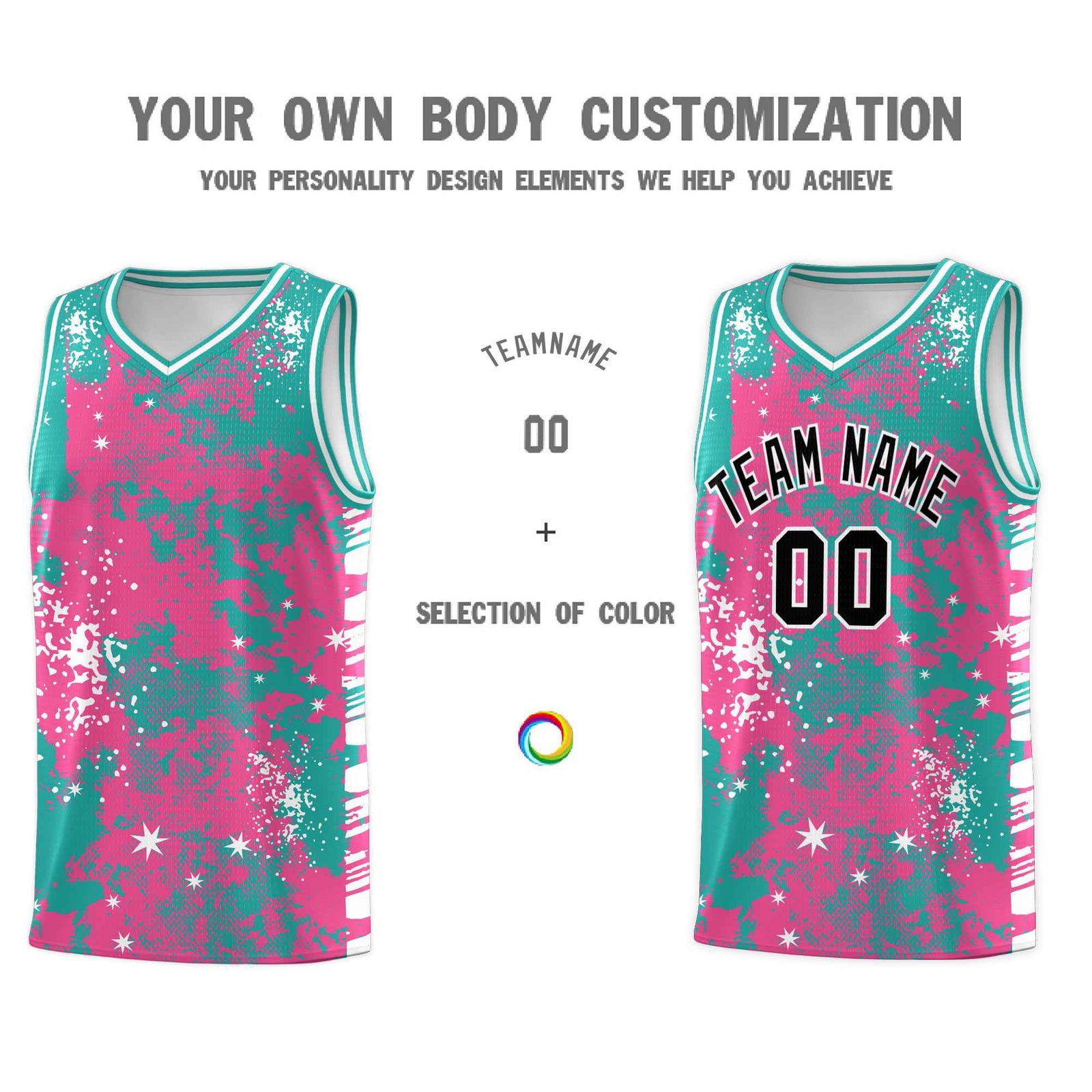 Custom Aqua Pink Vice Burst Galactic Graffiti Wrinkle-Resistant Basketball Jersey