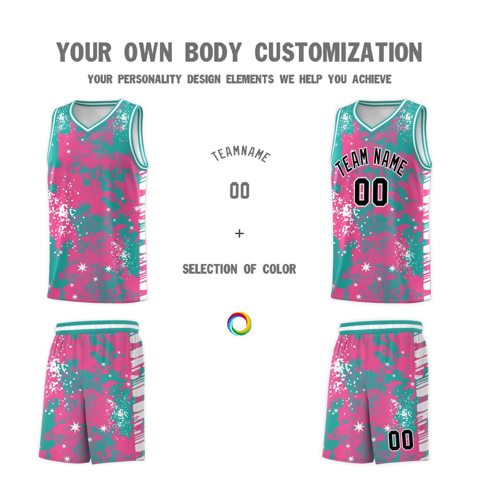Custom Aqua Pink Vice Burst Galactic Graffiti Wrinkle-Resistant Basketball Jersey