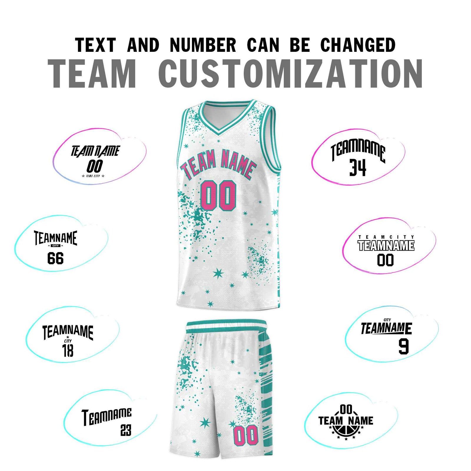 Custom White Aqua Vice Burst Galactic Graffiti Breathable Basketball Jersey