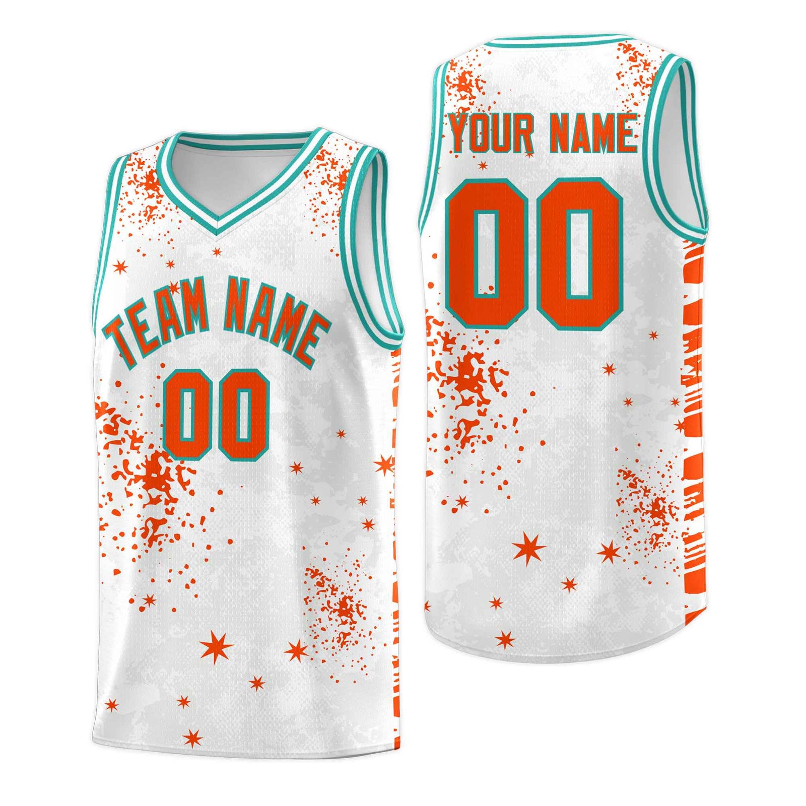 Custom Orange Aqua Vice Burst Galactic Graffiti Quick-Drying Basketball Jersey