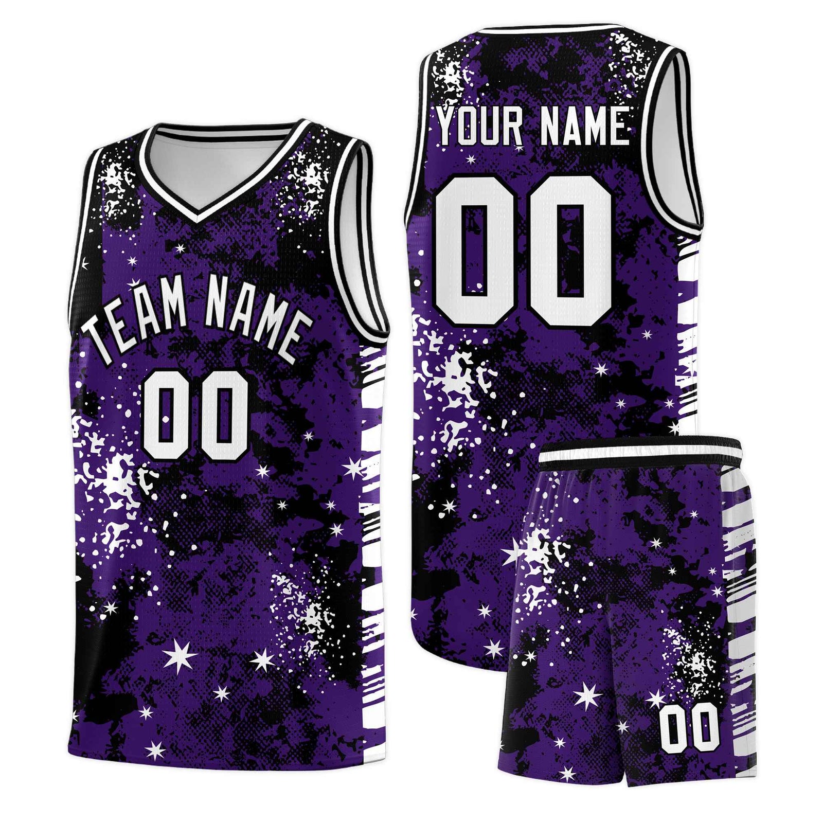 Custom Purple Black Vice Burst Galactic Graffiti Stretch Fabric Basketball Jersey