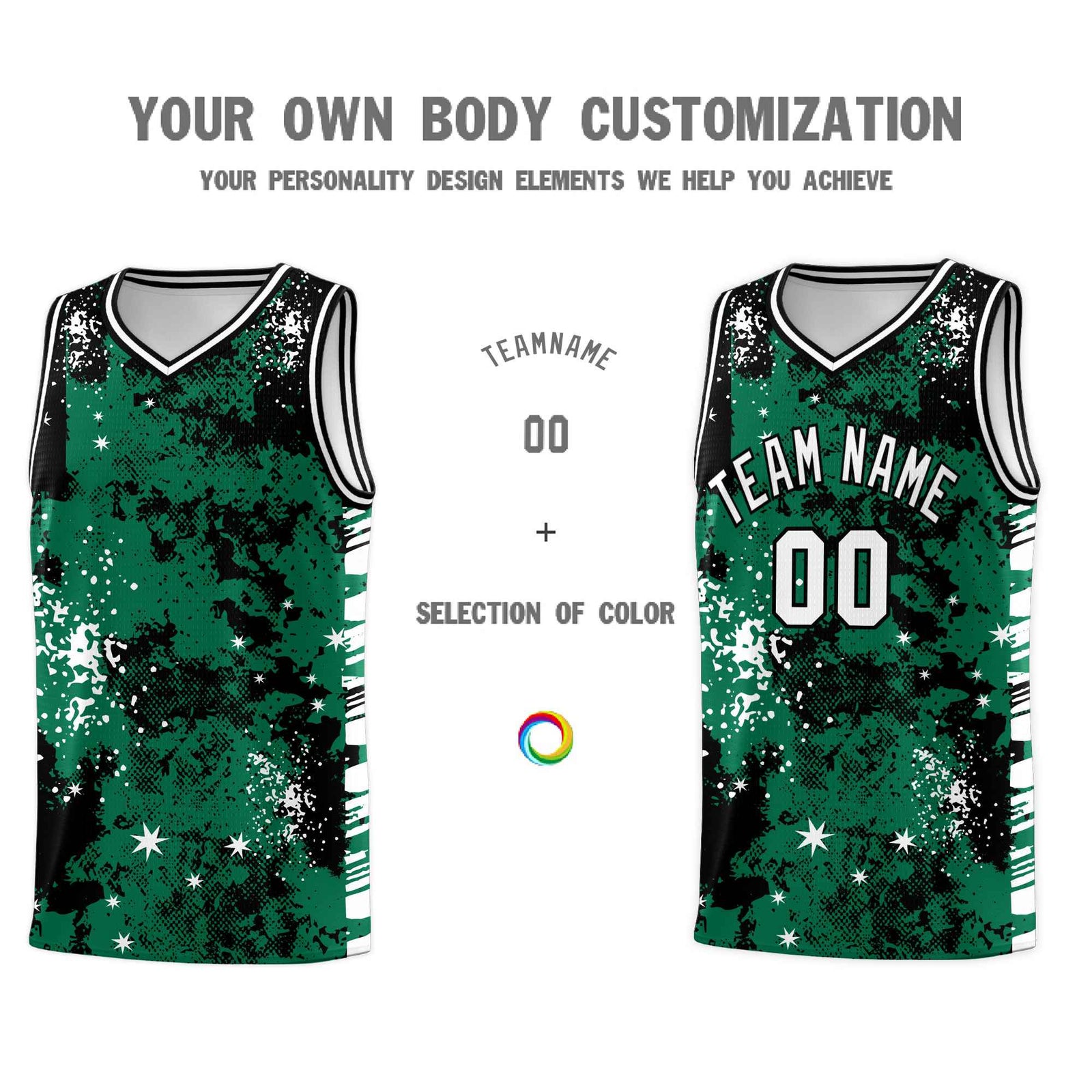 Custom Kelly Green Black Vice Burst Galactic Graffiti Wrinkle-Resistant Basketball Jersey