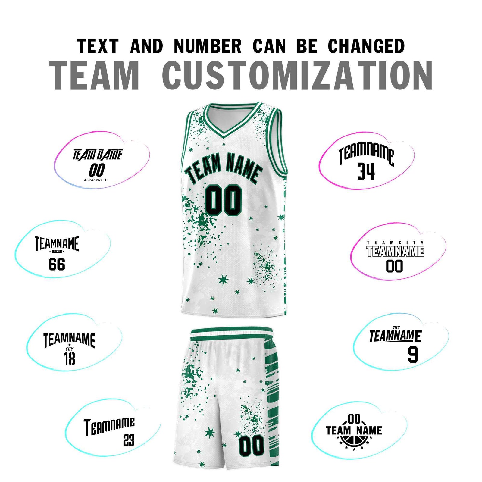 Custom White Kelly Green Vice Burst Galactic Graffiti Breathable Basketball Jersey