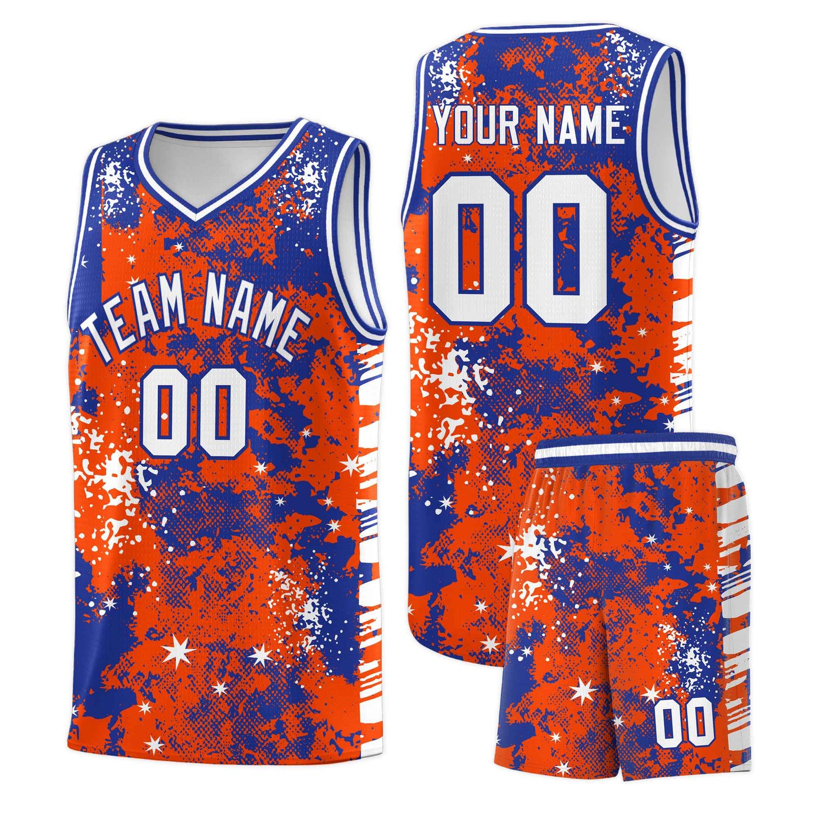 Custom Orange Royal Blue Vice Burst Galactic Graffiti Moisture-Wicking Basketball Jersey