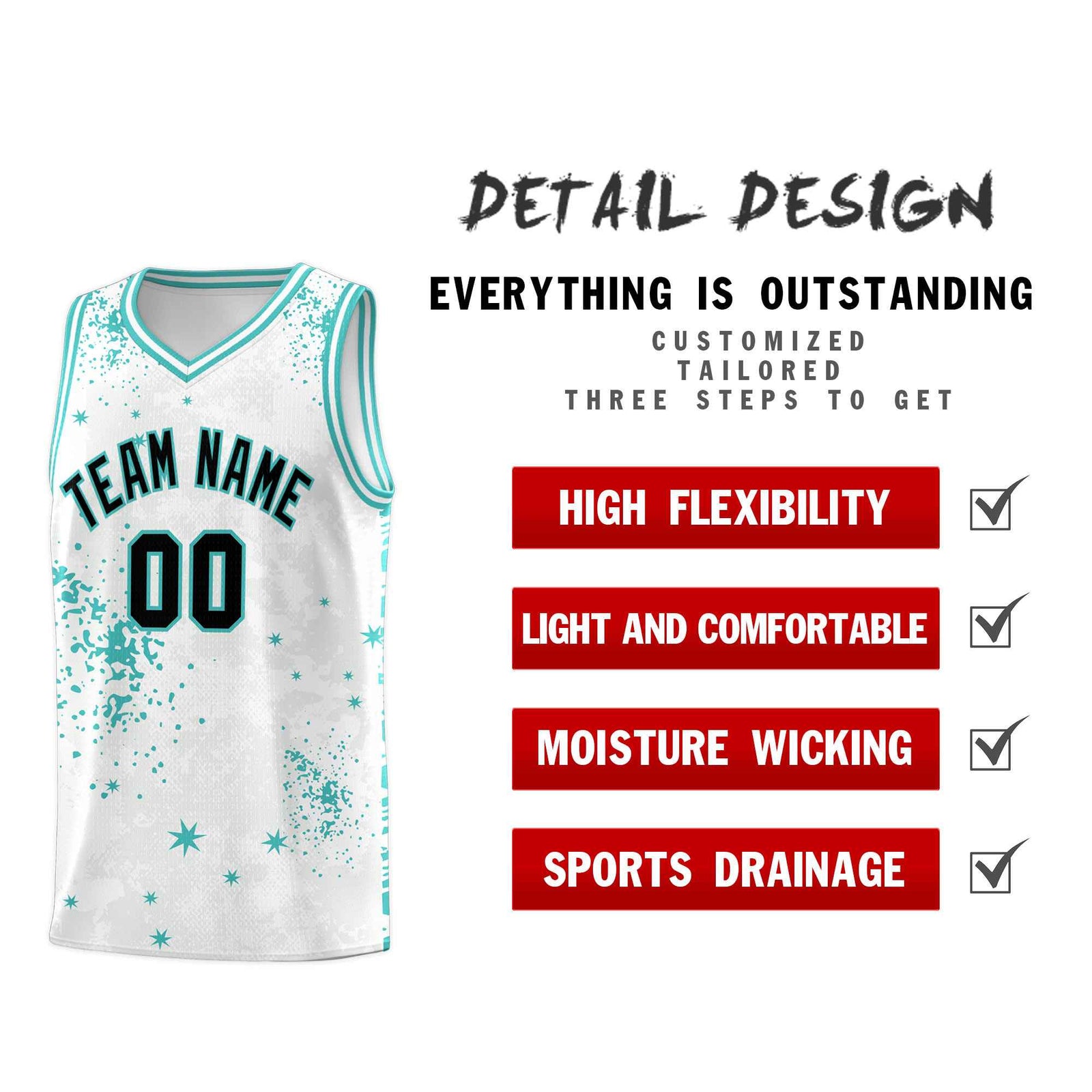 Custom White Light Teal Vice Burst Galactic Graffiti Sublimation Printing Basketball Jersey