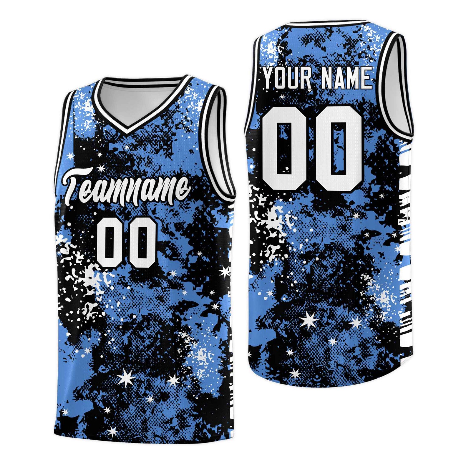 Custom Powder Blue Black Vice Burst Galactic Graffiti Lightweight Basketball Jersey