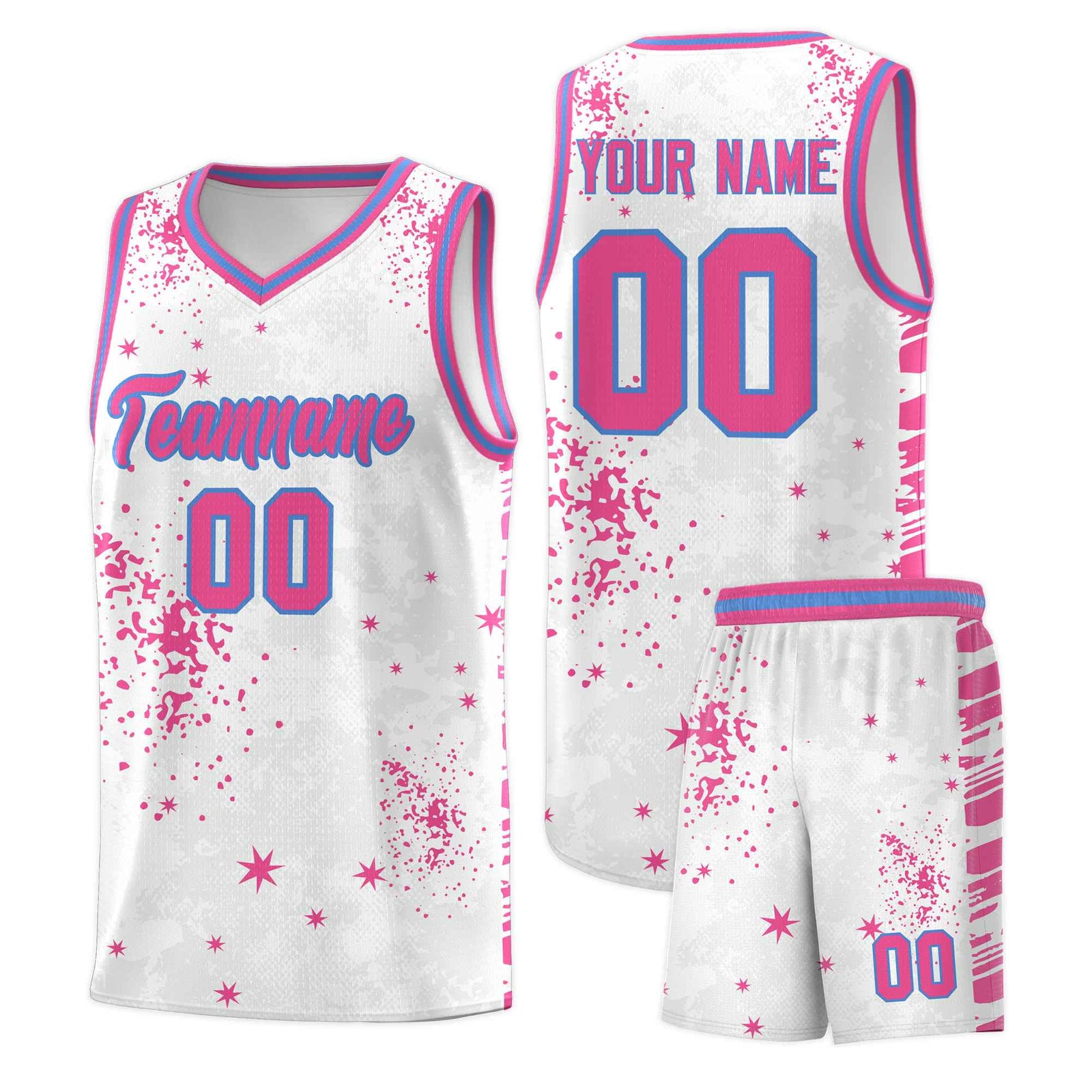 Custom Pink Powder Blue Vice Burst Galactic Graffiti Sublimation Printing Basketball Jersey