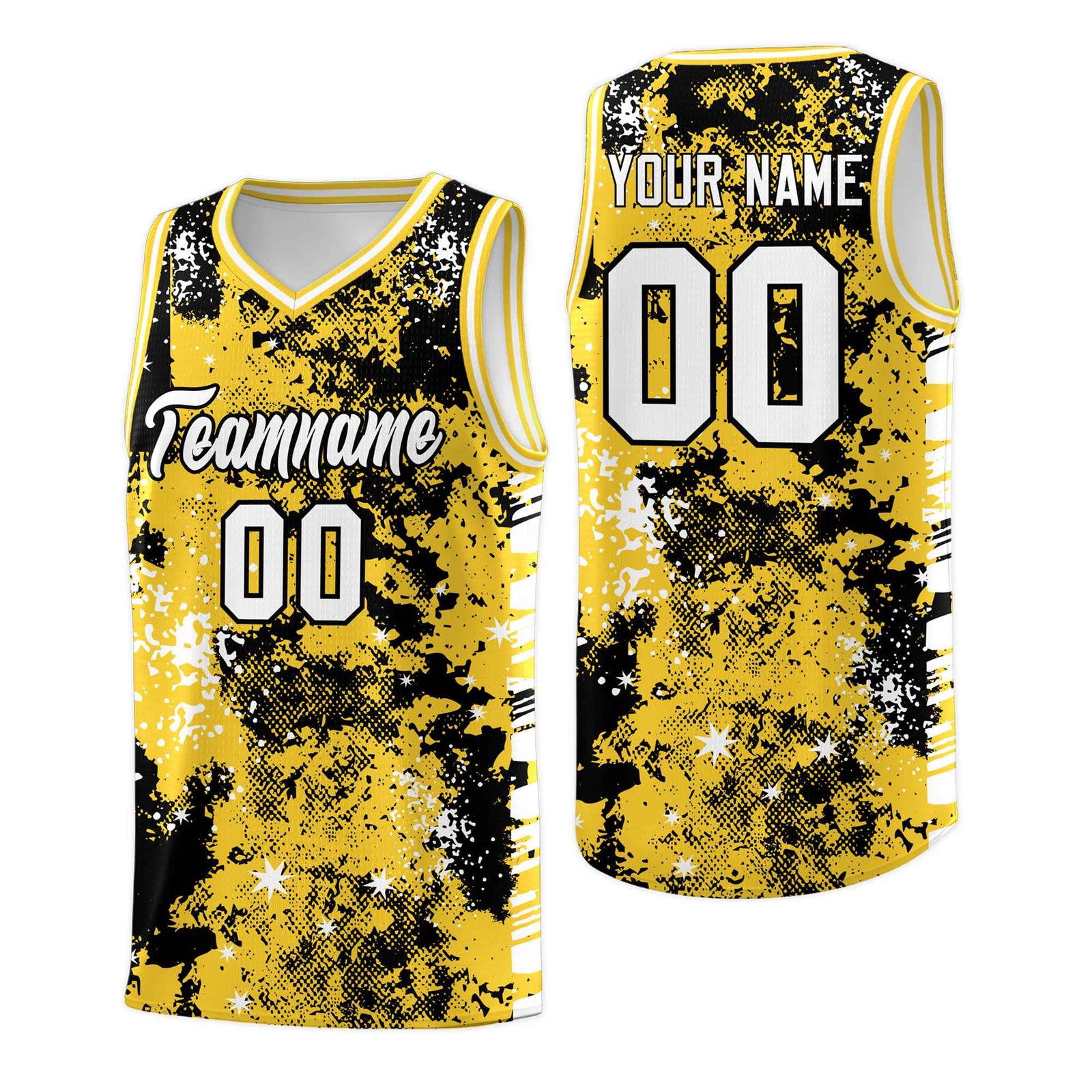 Custom Gold Black Vice Burst Galactic Graffiti Stretch Fabric Basketball Jersey