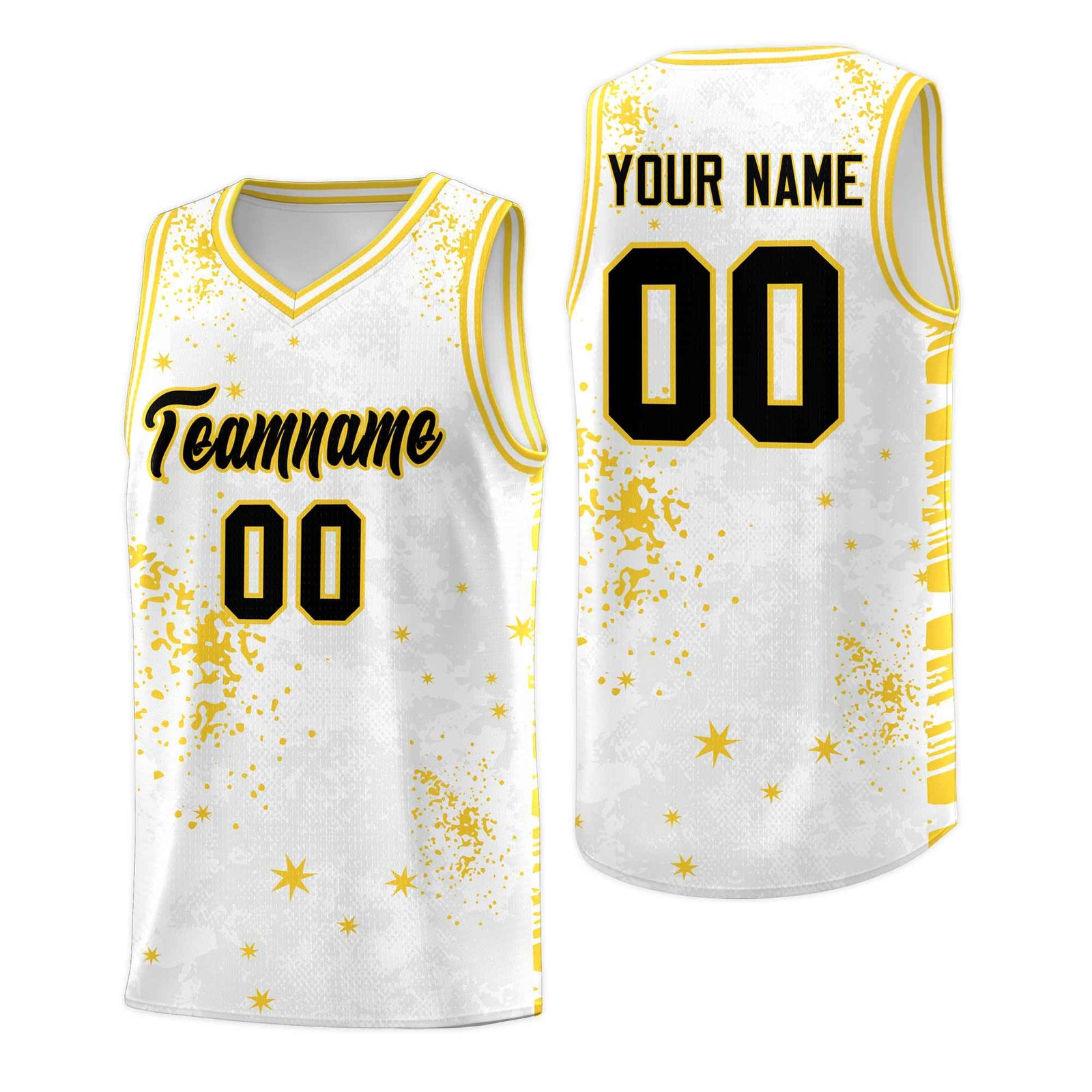 Custom White Gold Vice Burst Galactic Graffiti Moisture-Wicking Basketball Jersey