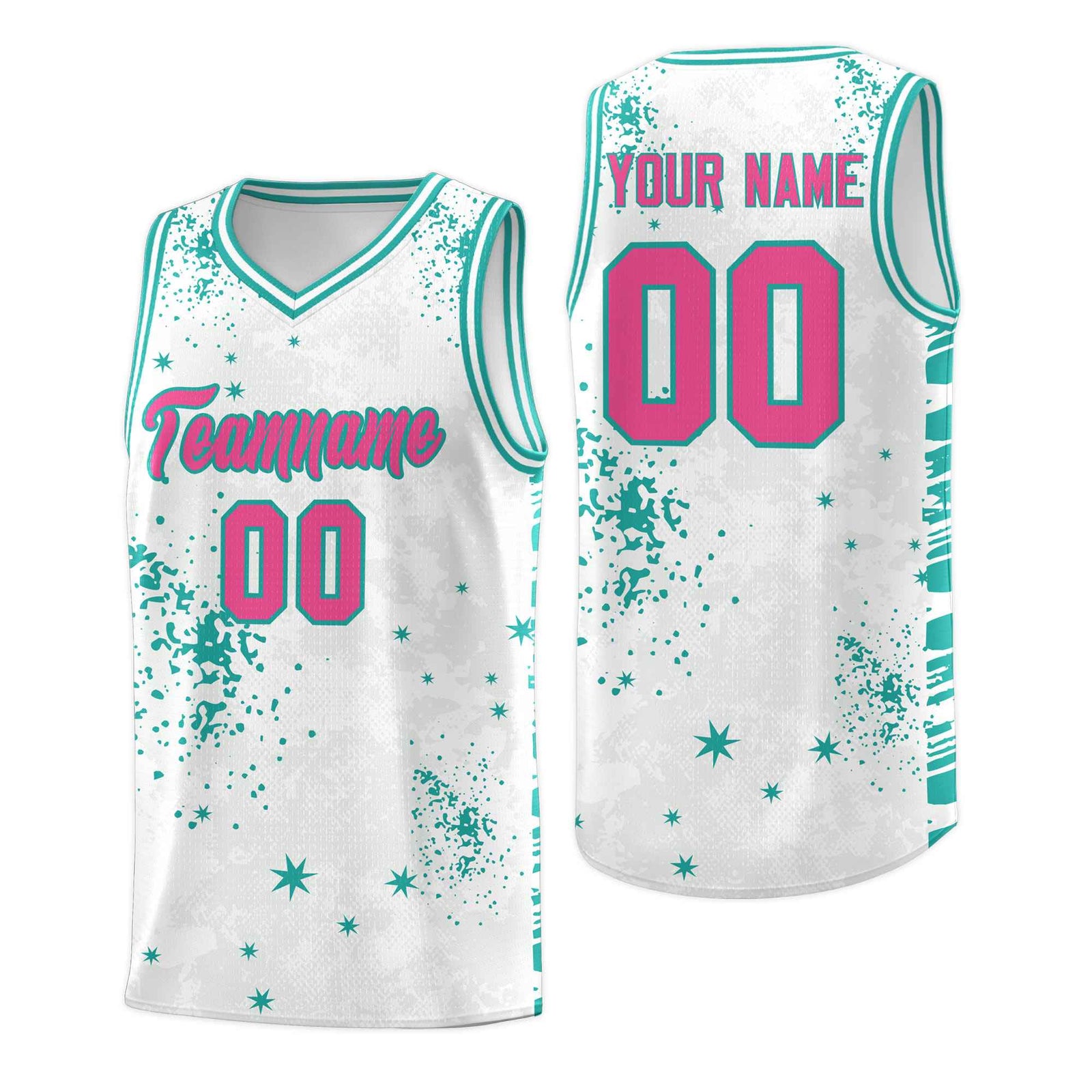 Custom White Aqua Vice Burst Galactic Graffiti Breathable Basketball Jersey