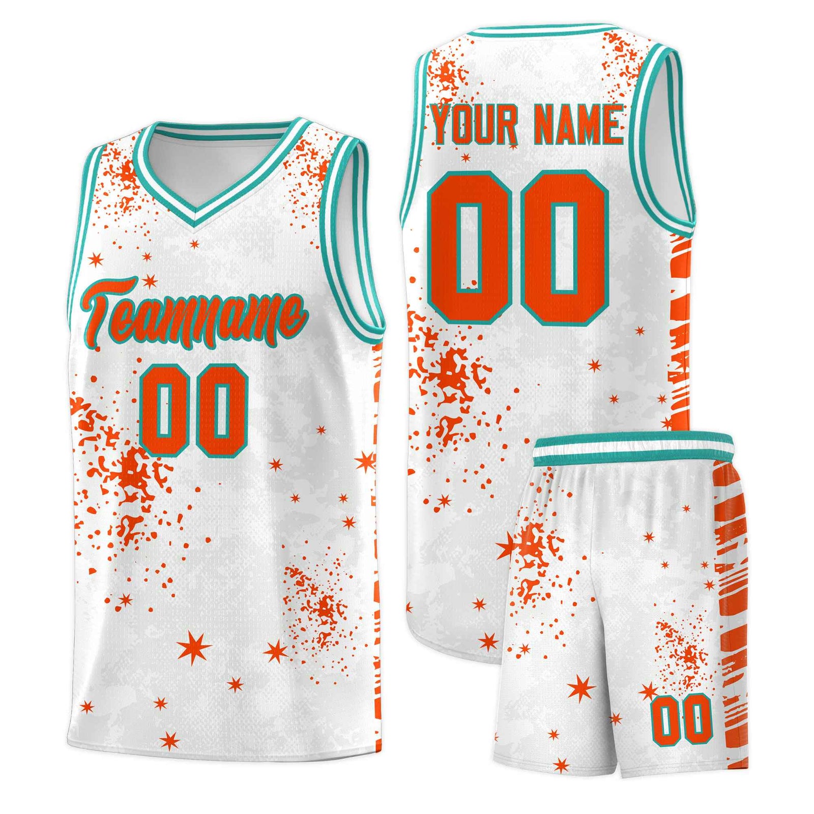Custom Orange Aqua Vice Burst Galactic Graffiti Quick-Drying Basketball Jersey