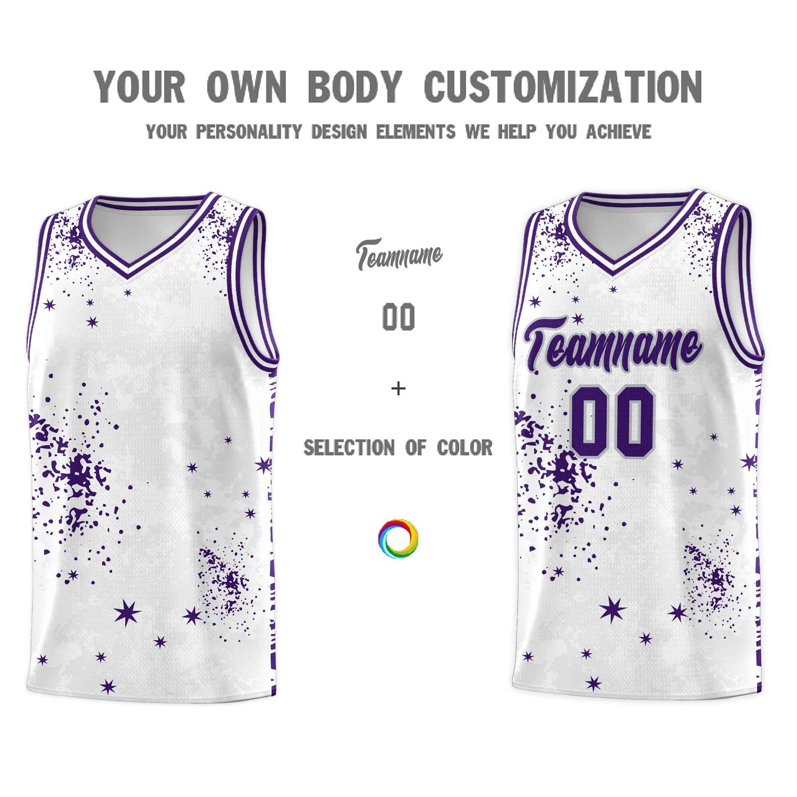 Custom White Purple Vice Burst Galactic Graffiti Moisture-Wicking Basketball Jersey