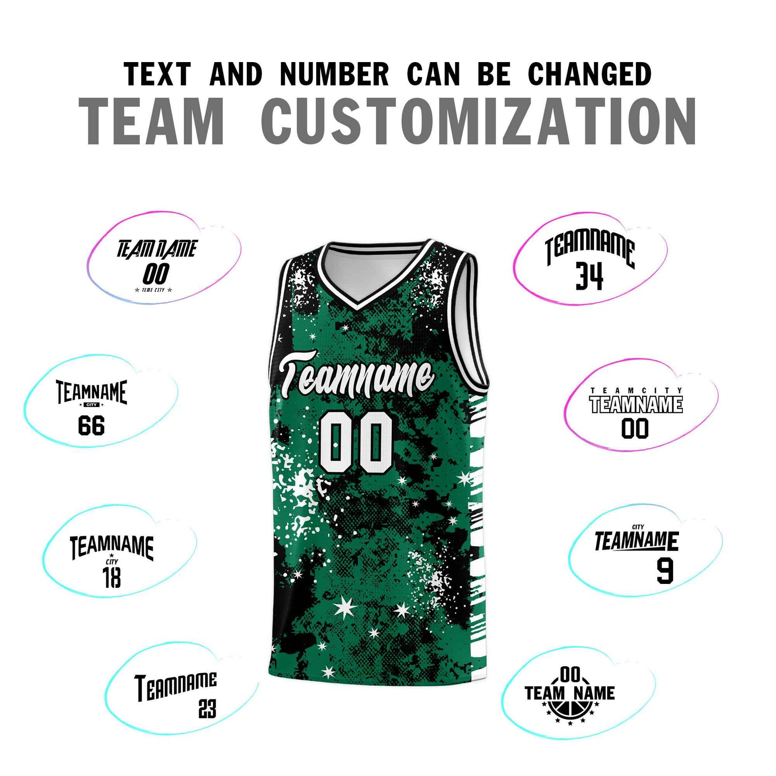 Custom Kelly Green Black Vice Burst Galactic Graffiti Wrinkle-Resistant Basketball Jersey