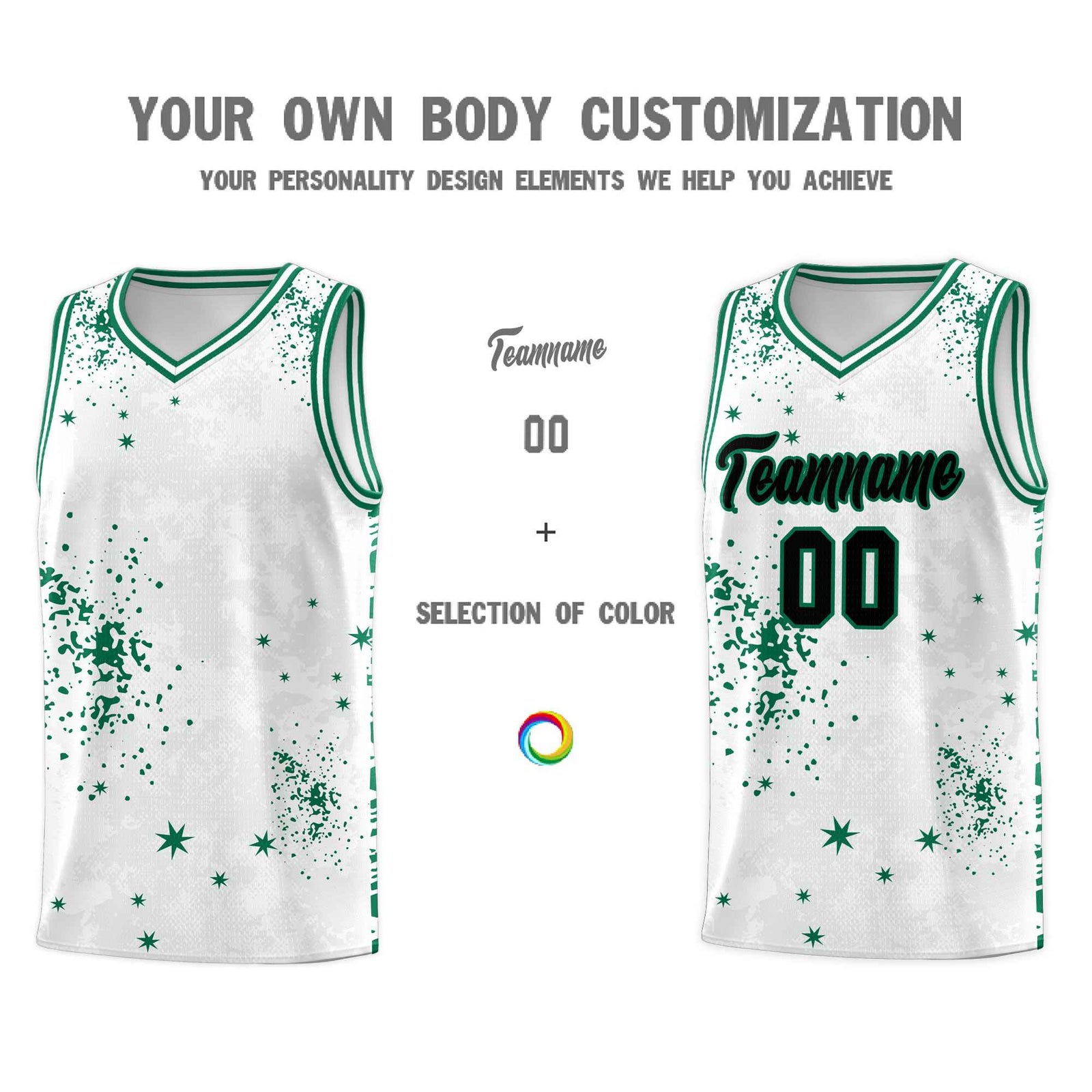Custom White Kelly Green Vice Burst Galactic Graffiti Breathable Basketball Jersey