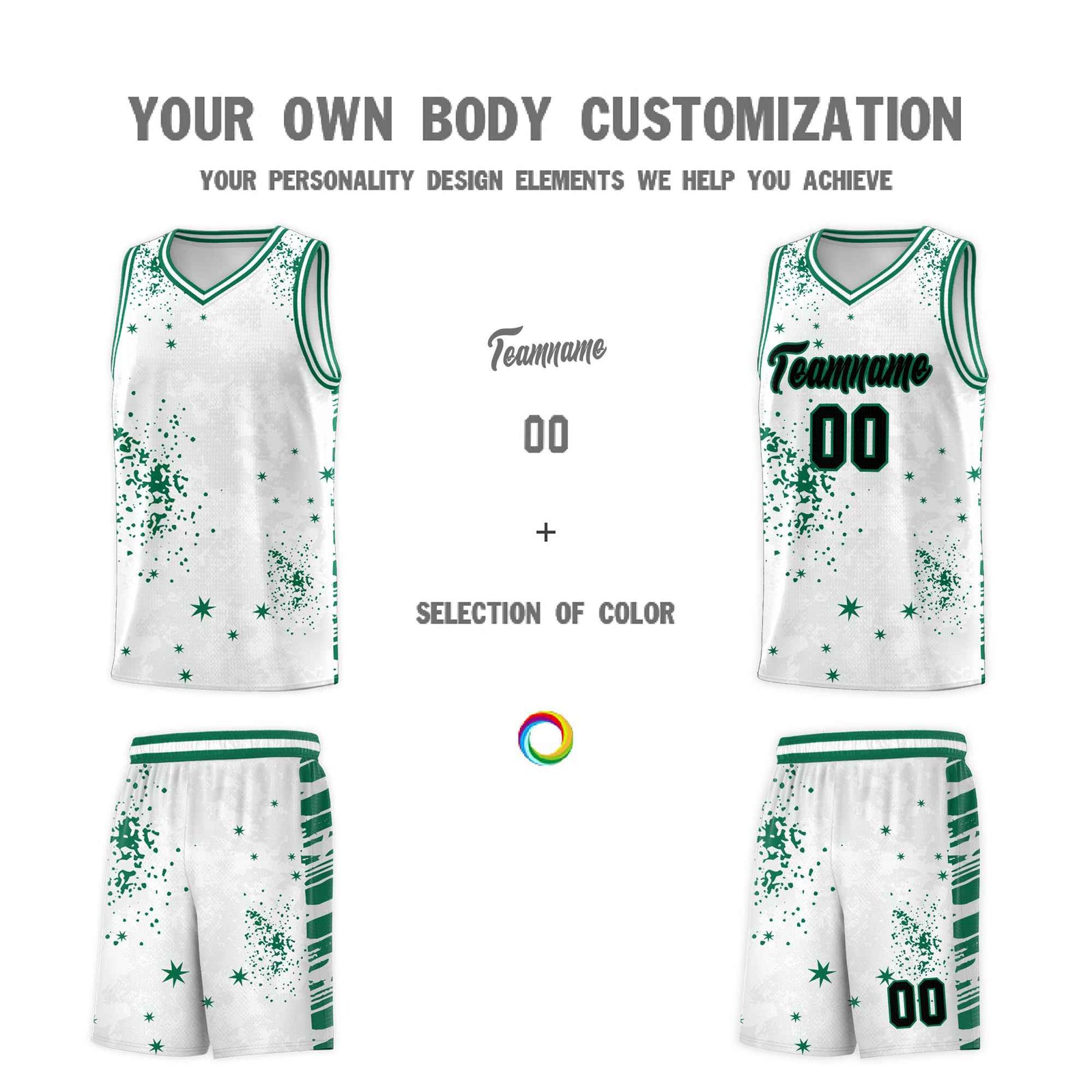Custom White Kelly Green Vice Burst Galactic Graffiti Breathable Basketball Jersey