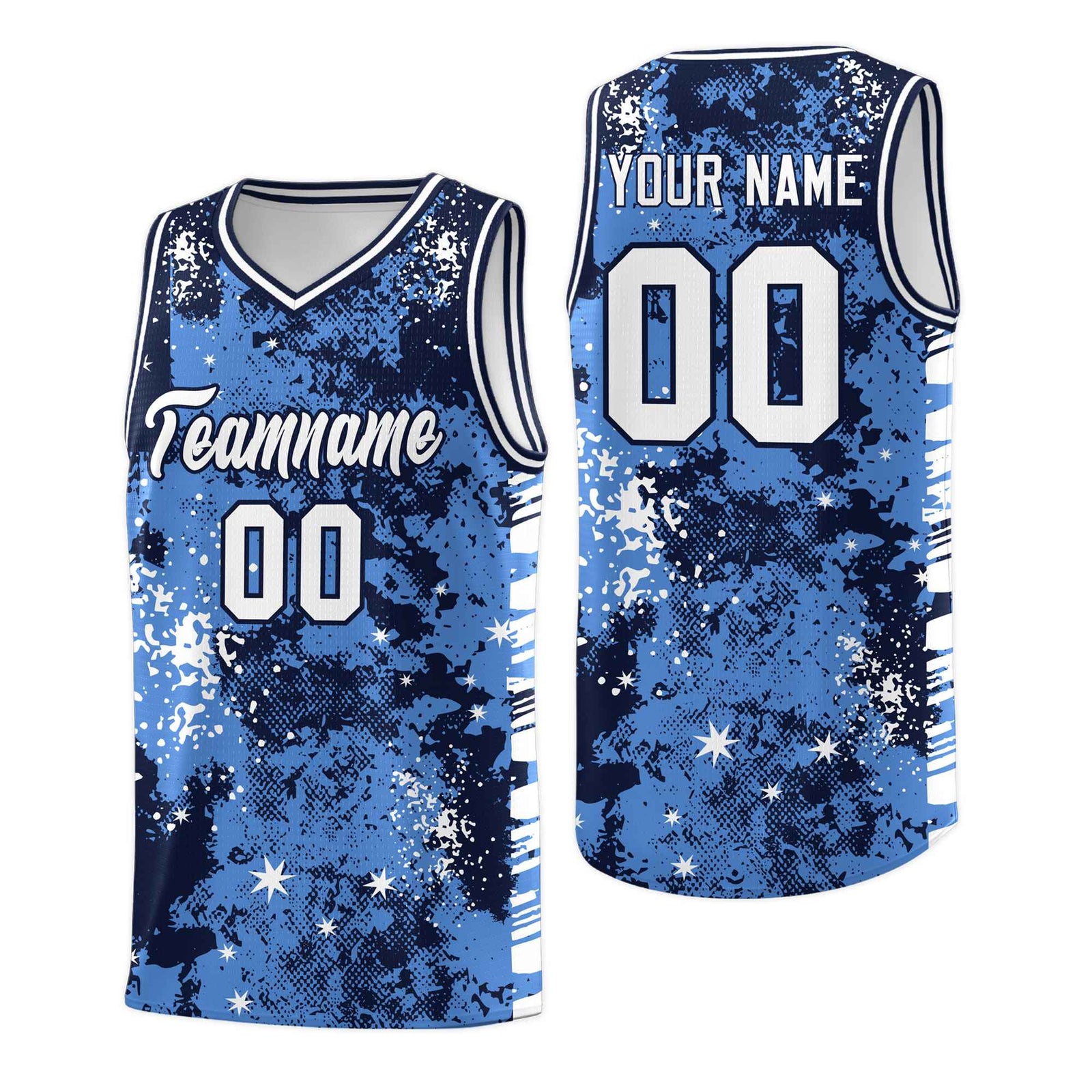 Custom Powder Blue Navy Vice Burst Galactic Graffiti Drapable Basketball Jersey