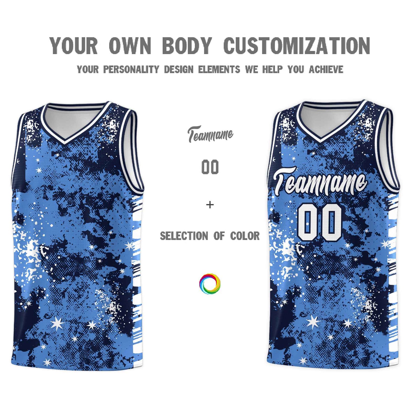 Custom Powder Blue Navy Vice Burst Galactic Graffiti Drapable Basketball Jersey