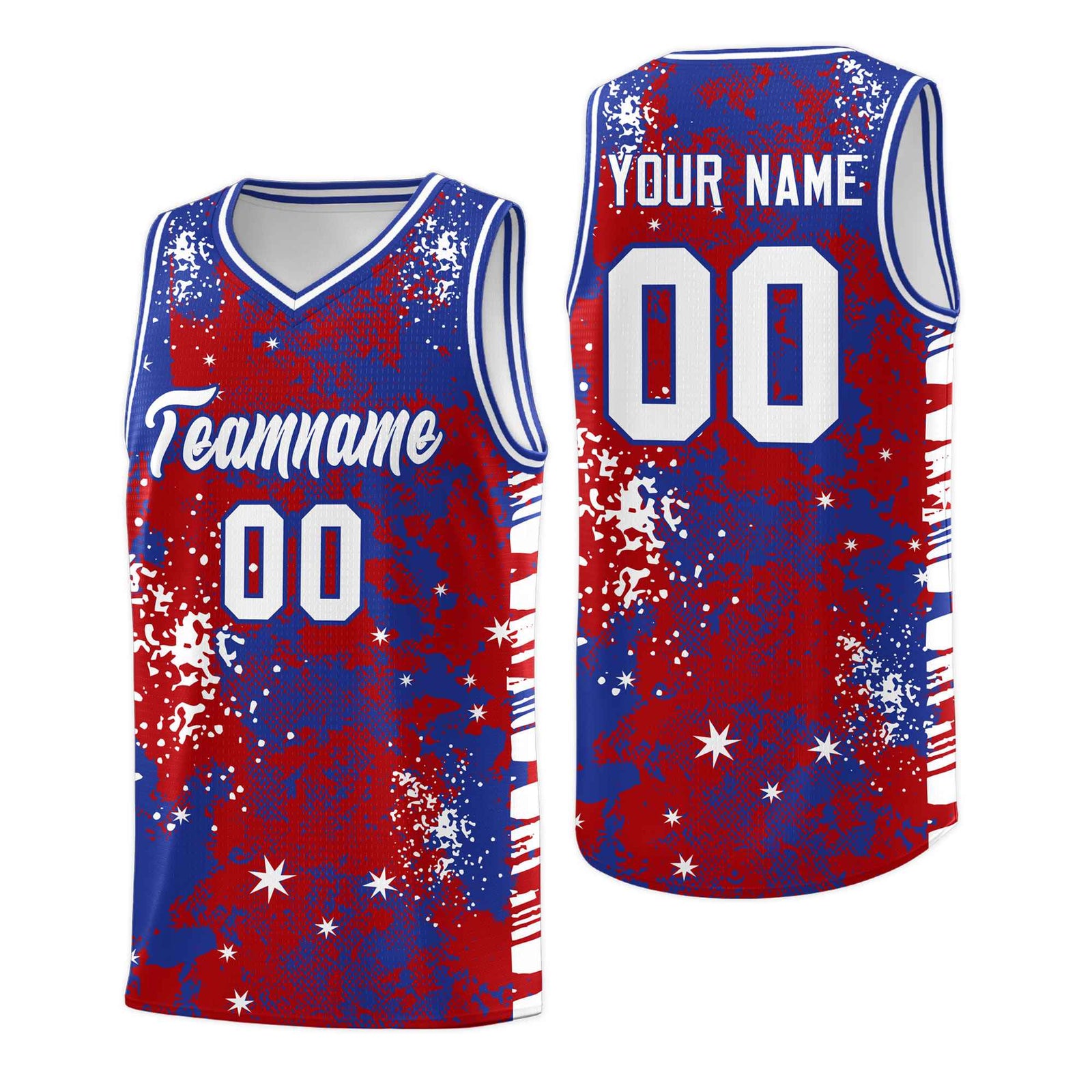 Custom Red Royal Blue Vice Burst Galactic Graffiti Wrinkle-Resistant Basketball Jersey