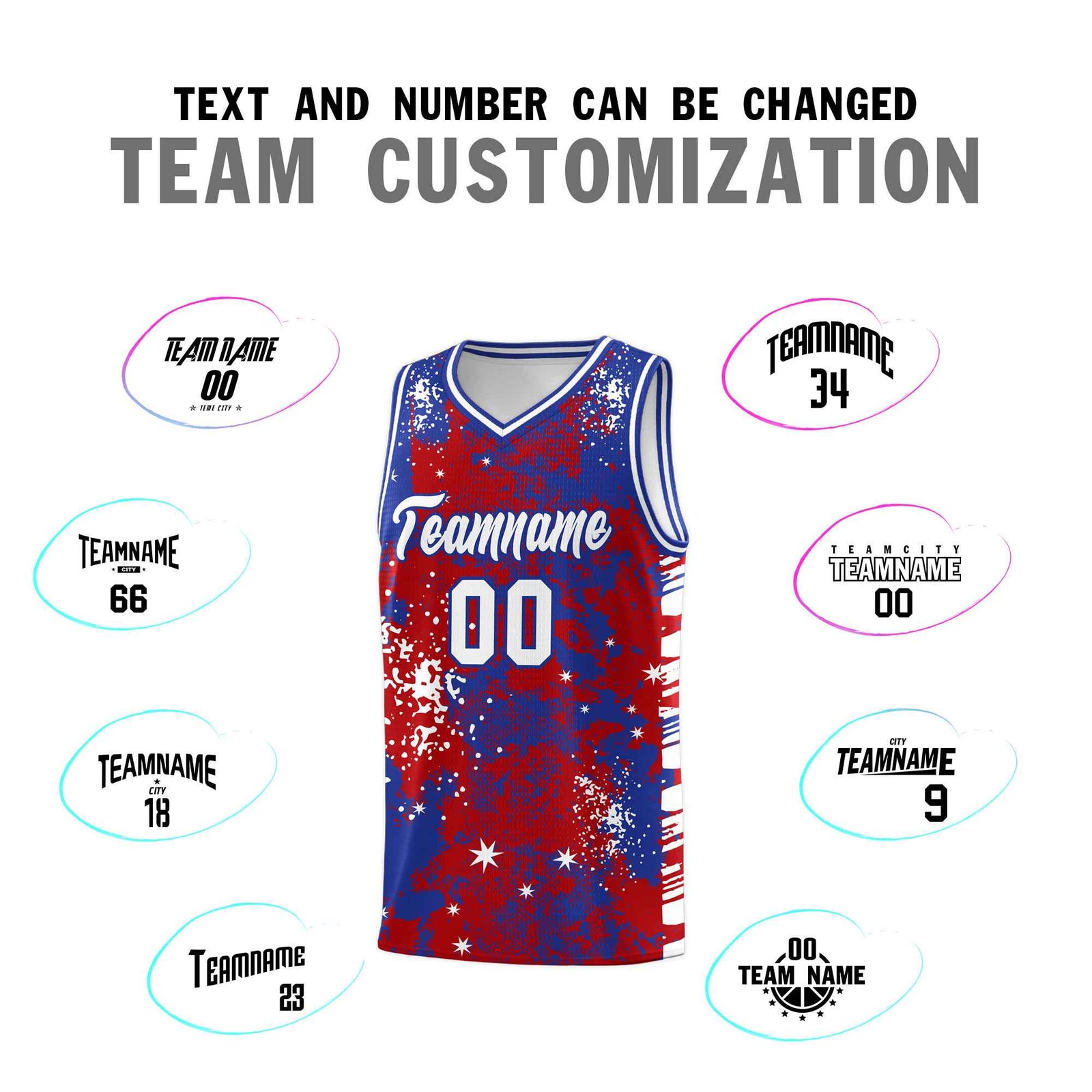 Custom Red Royal Blue Vice Burst Galactic Graffiti Wrinkle-Resistant Basketball Jersey