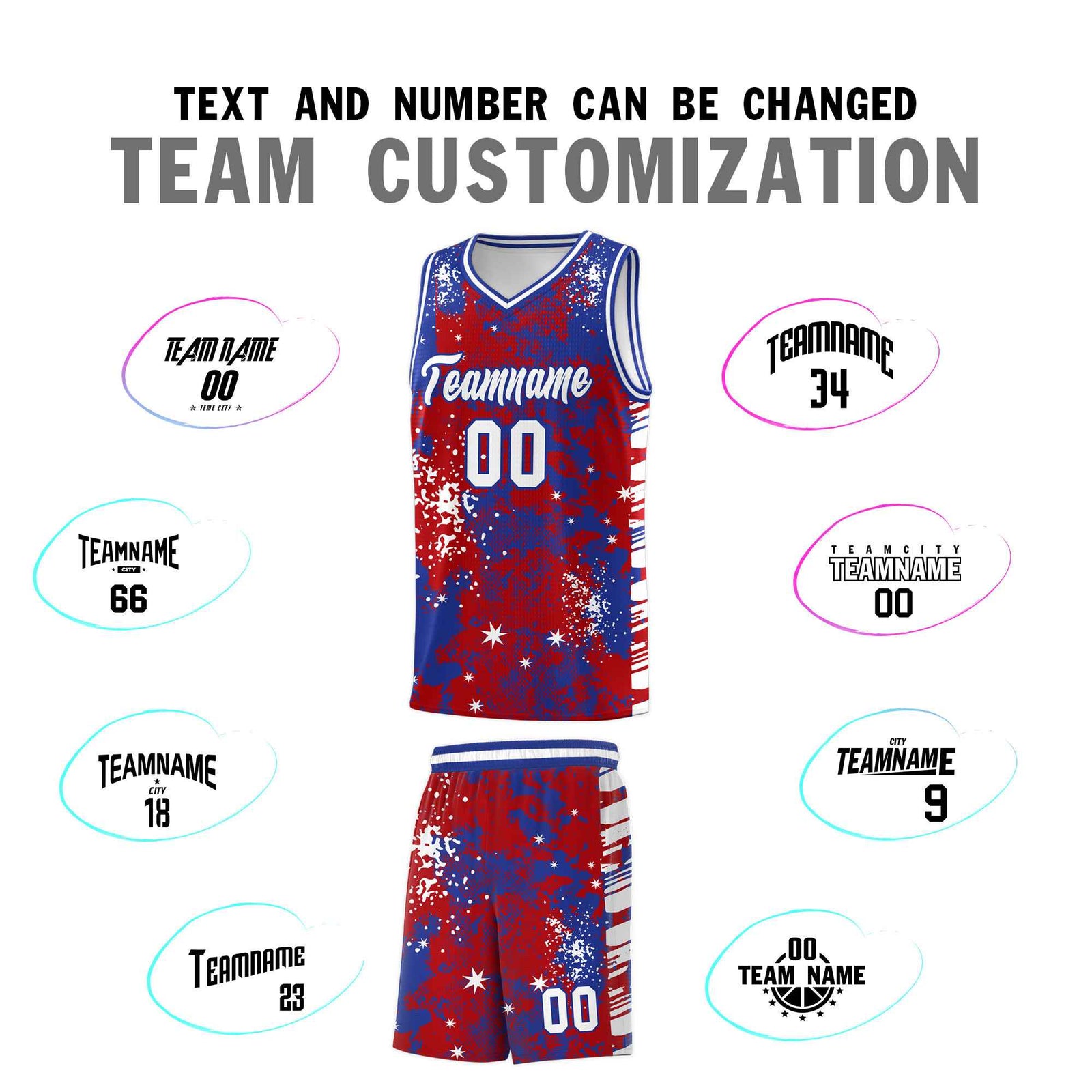 Custom Red Royal Blue Vice Burst Galactic Graffiti Wrinkle-Resistant Basketball Jersey