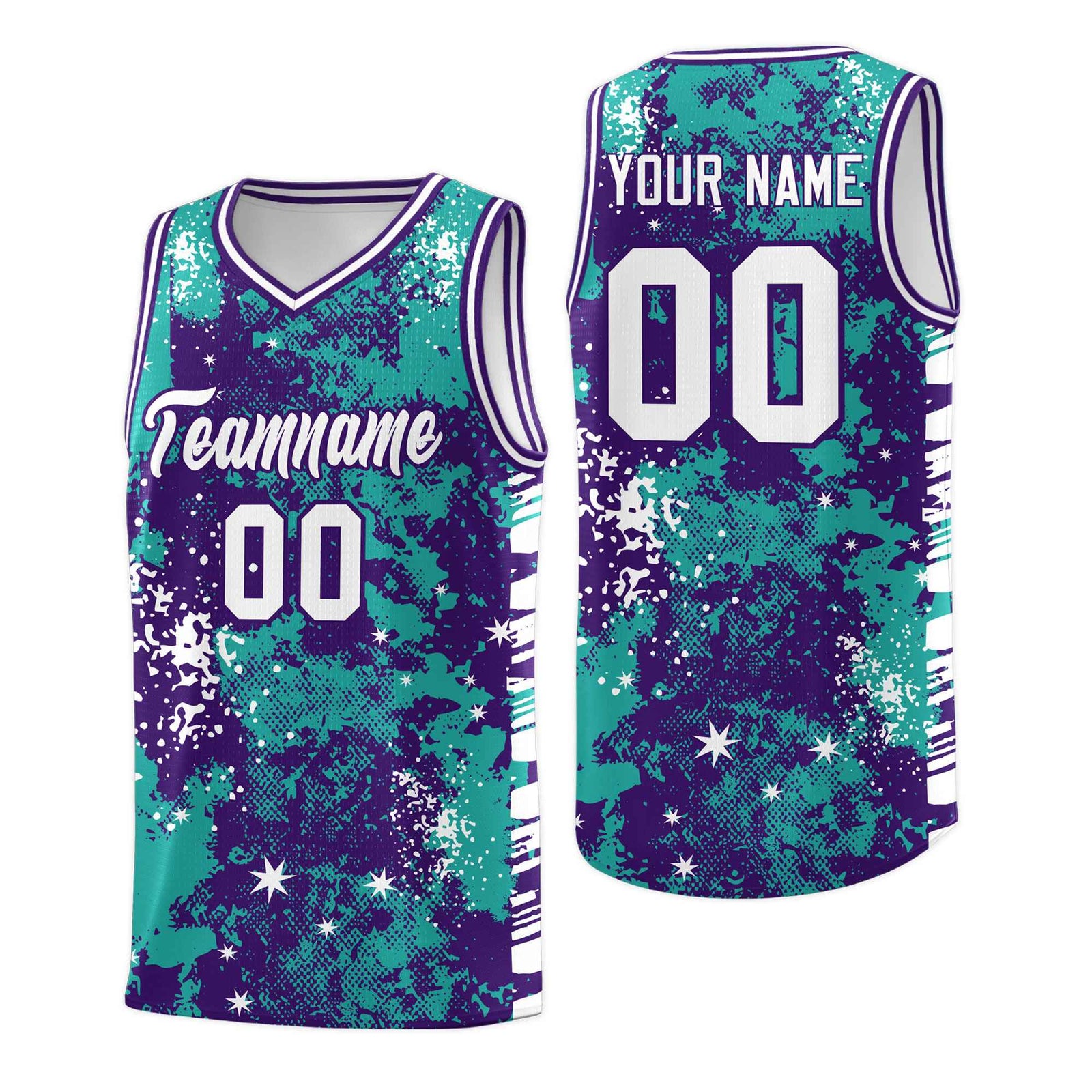 Custom Aqua Purple Vice Burst Galactic Graffiti Breathable Basketball Jersey