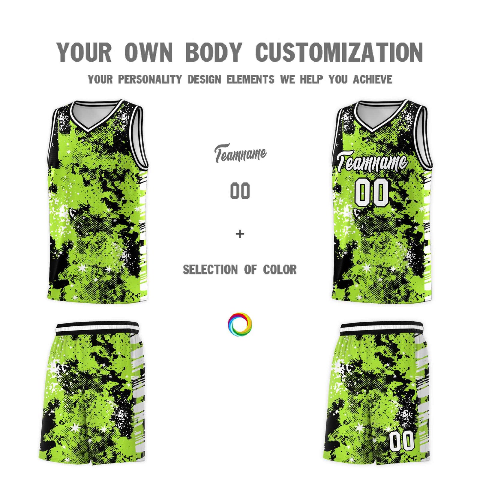 Custom Neon Green Black Vice Burst Galactic Graffiti Lightweight Basketball Jersey