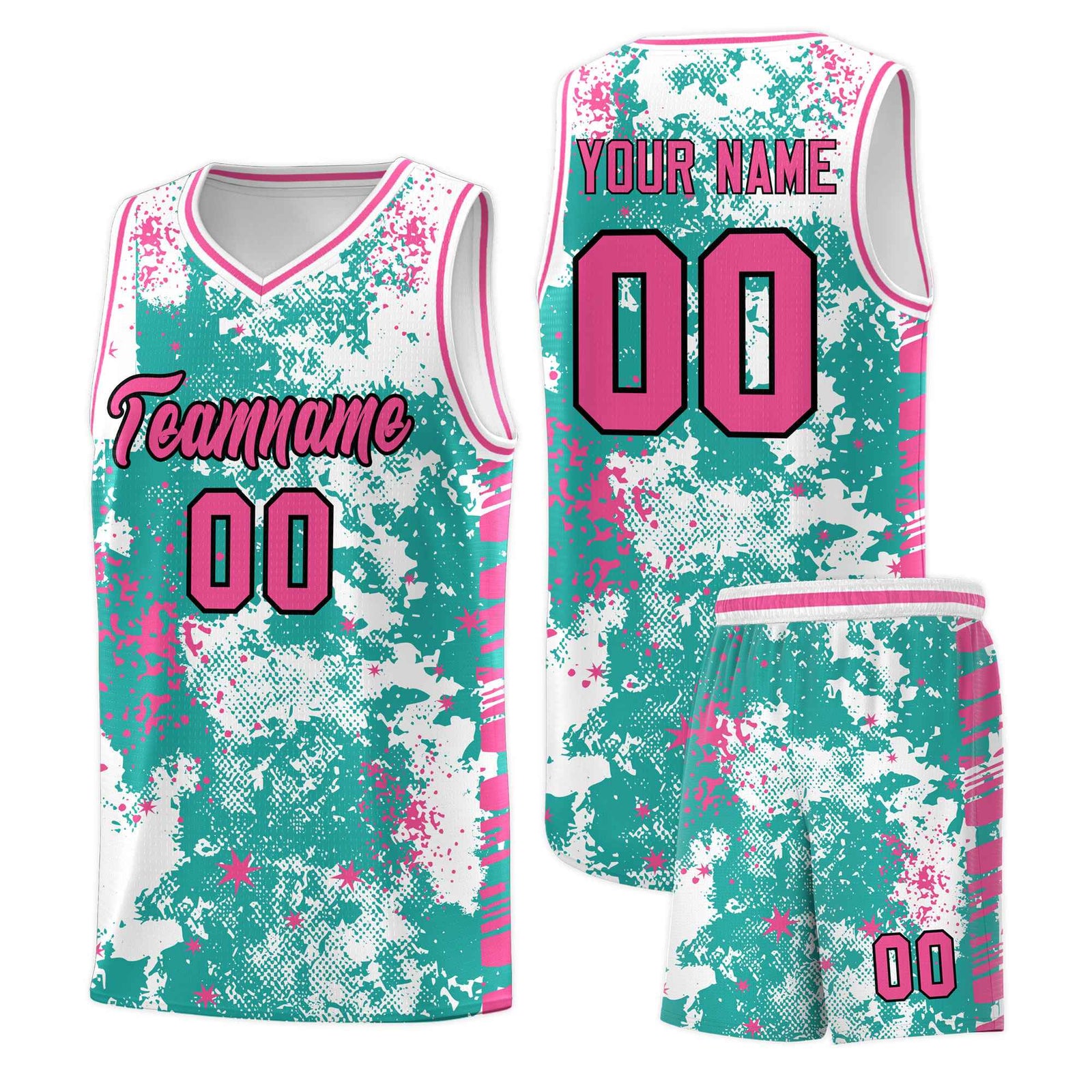 Custom Aqua Pink Vice Burst Galactic Graffiti Quick-Drying Basketball Jersey