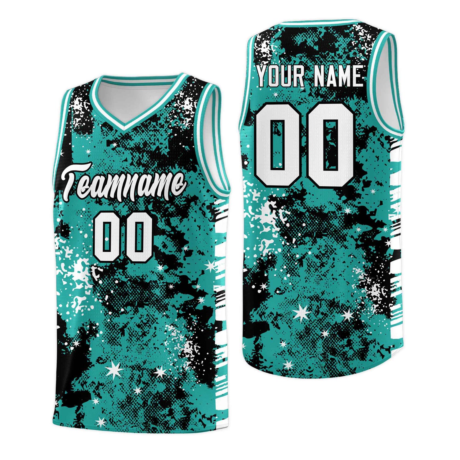 Custom Black Light Teal Vice Burst Galactic Graffiti Breathable Basketball Jersey