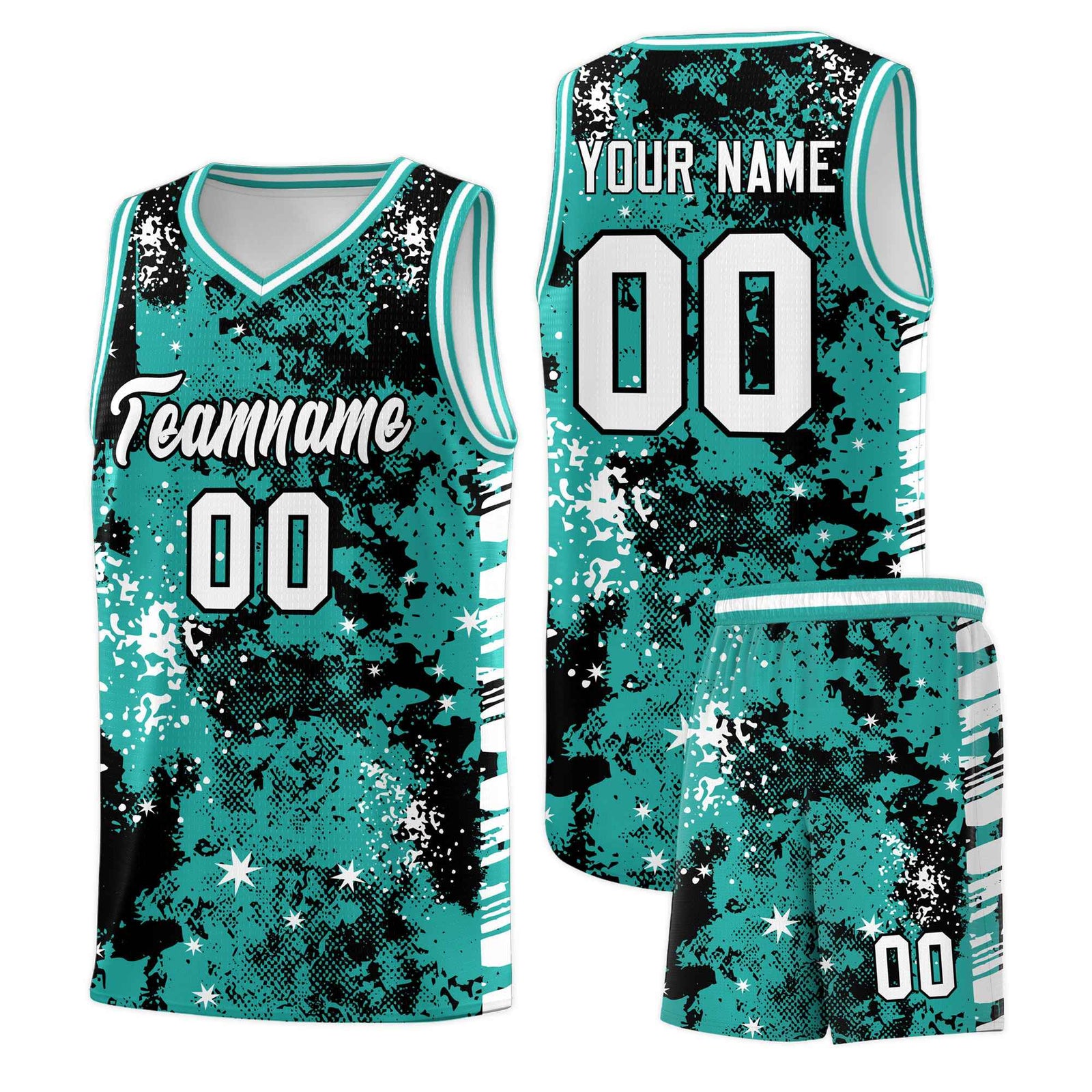 Custom Black Light Teal Vice Burst Galactic Graffiti Breathable Basketball Jersey