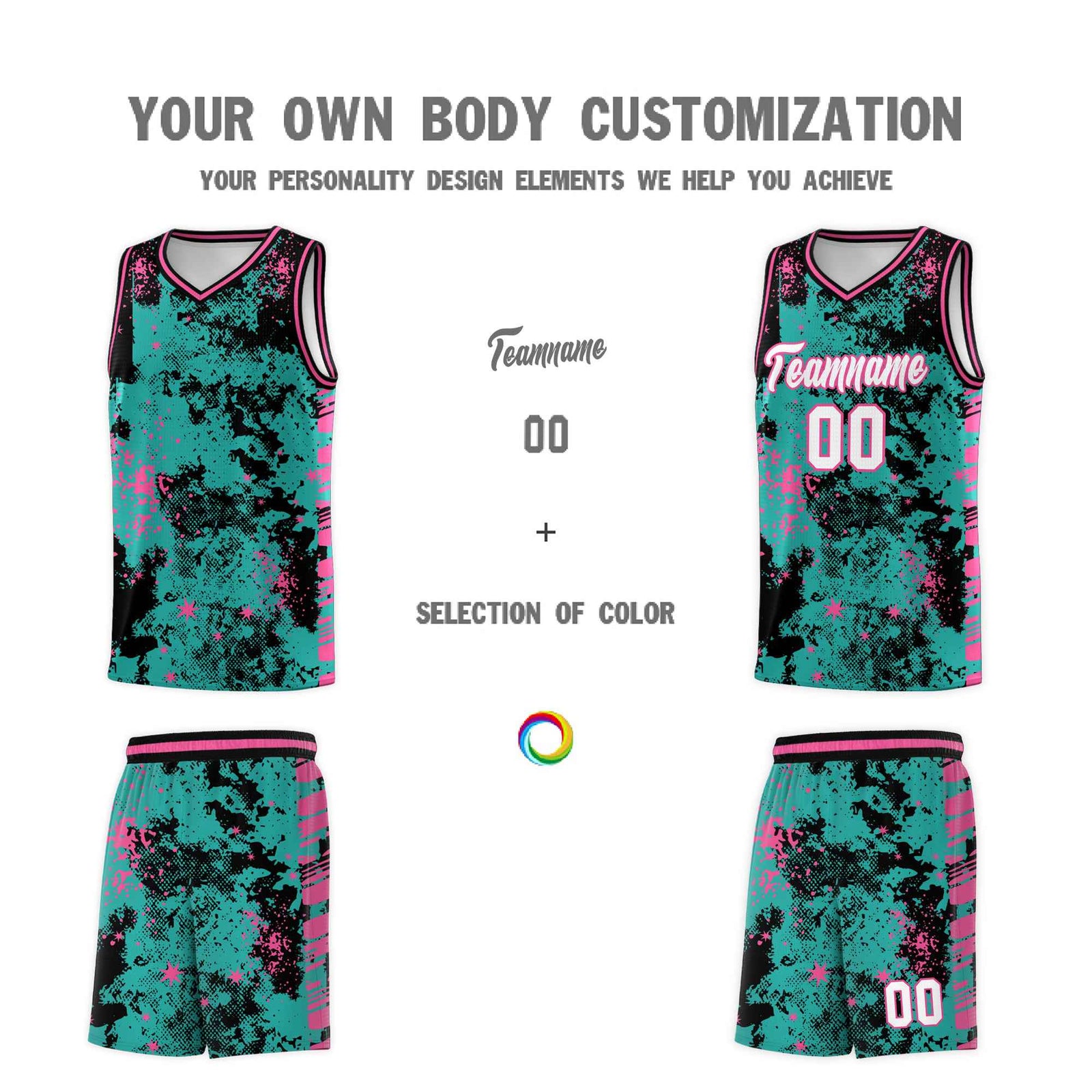 Custom Aqua Black Vice Burst Galactic Graffiti Drapable Basketball Jersey