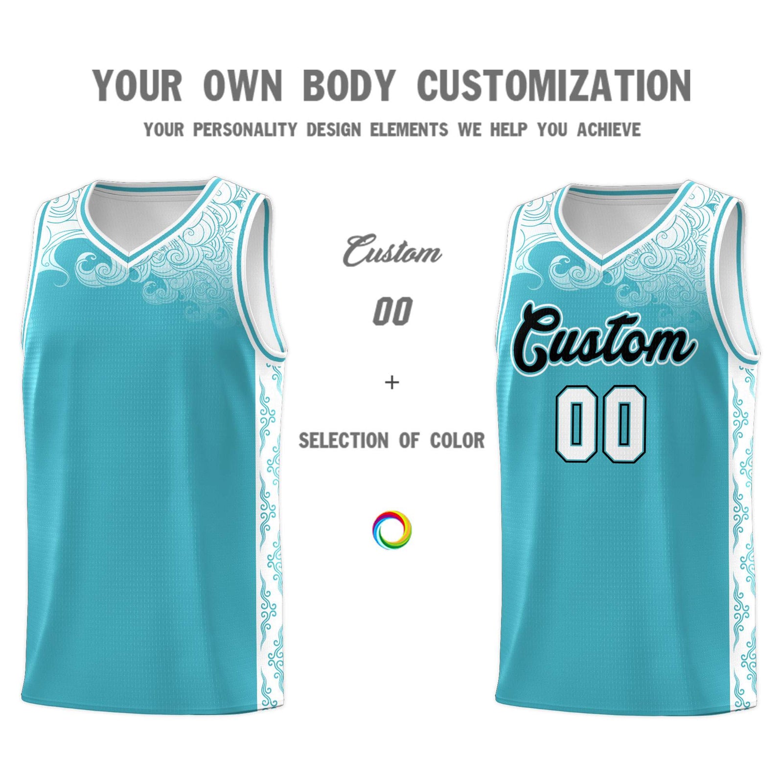 Custom Sky Blue Personalized Cloud Pattern Sports Sets Uniform Basketball Jersey