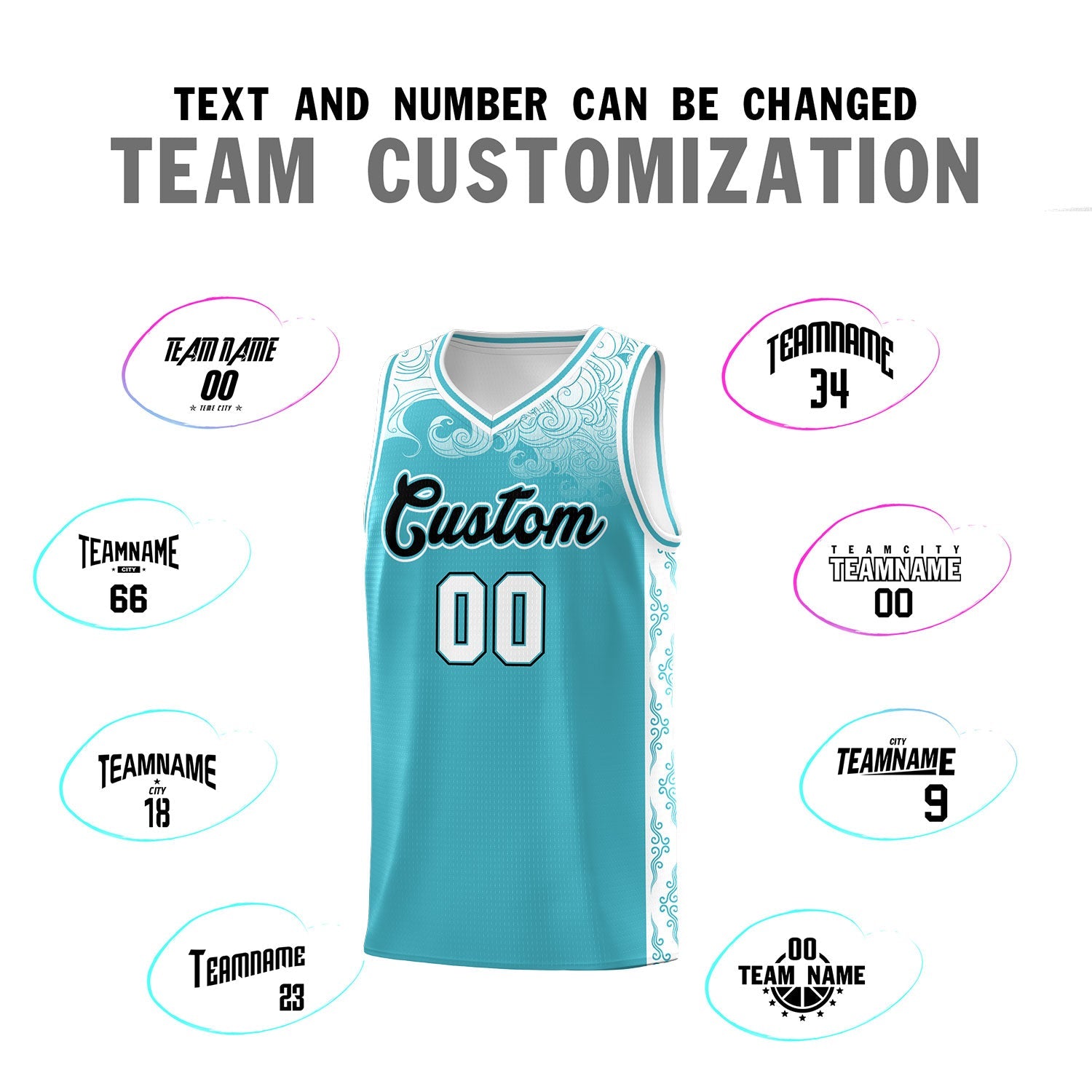 Custom Sky Blue Personalized Cloud Pattern Sports Sets Uniform Basketball Jersey