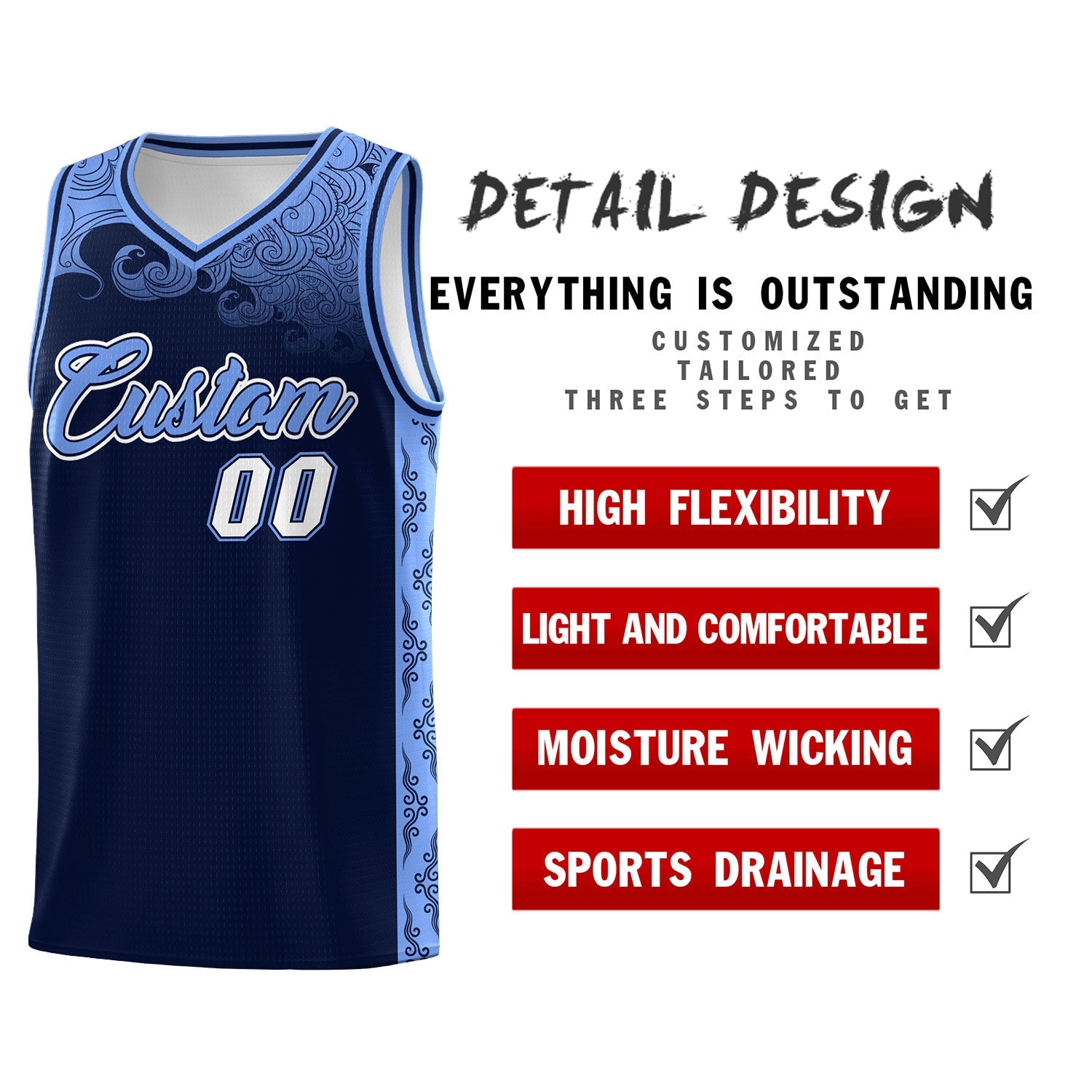 Custom Navy Personalized Cloud Pattern Sports Sets Uniform Basketball Jersey
