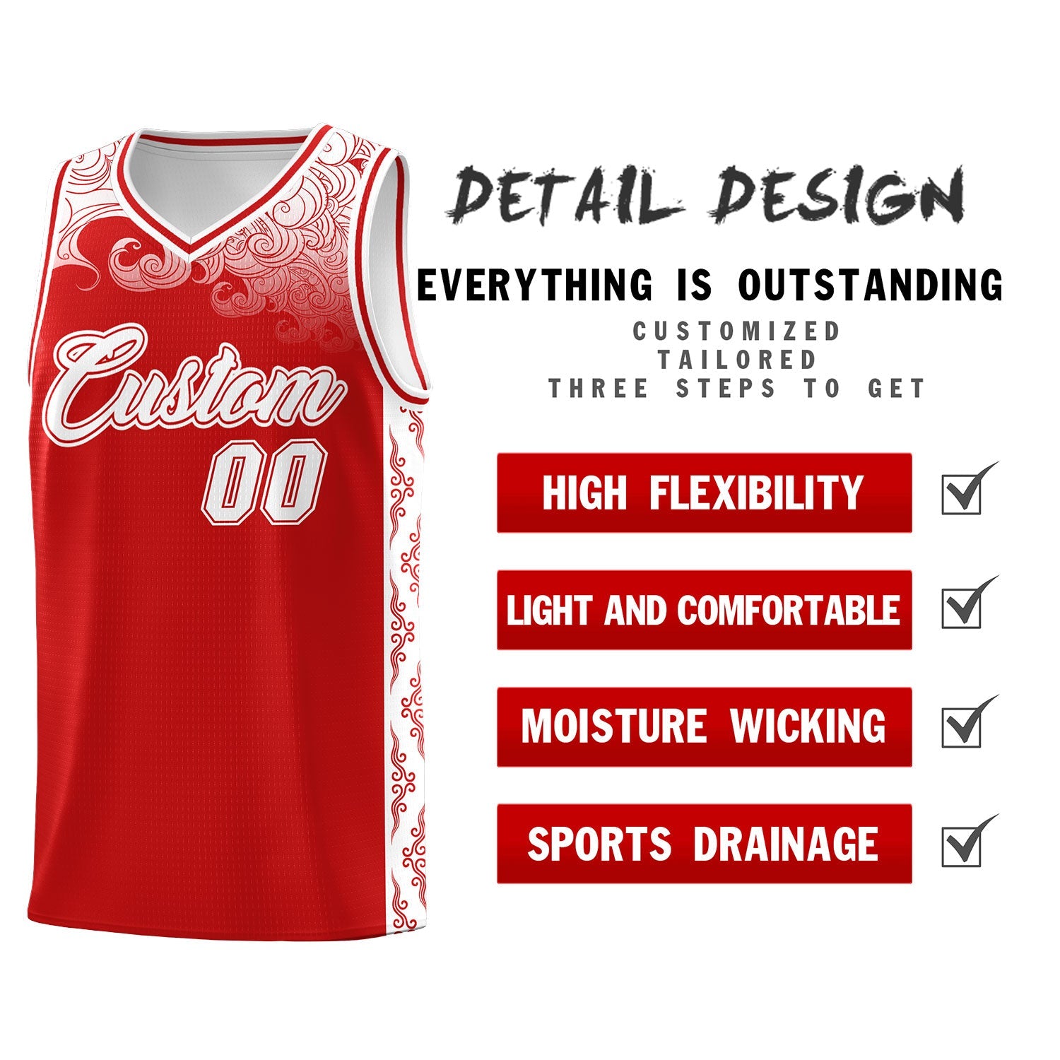 Custom Red Personalized Cloud Pattern Sports Sets Uniform Basketball Jersey