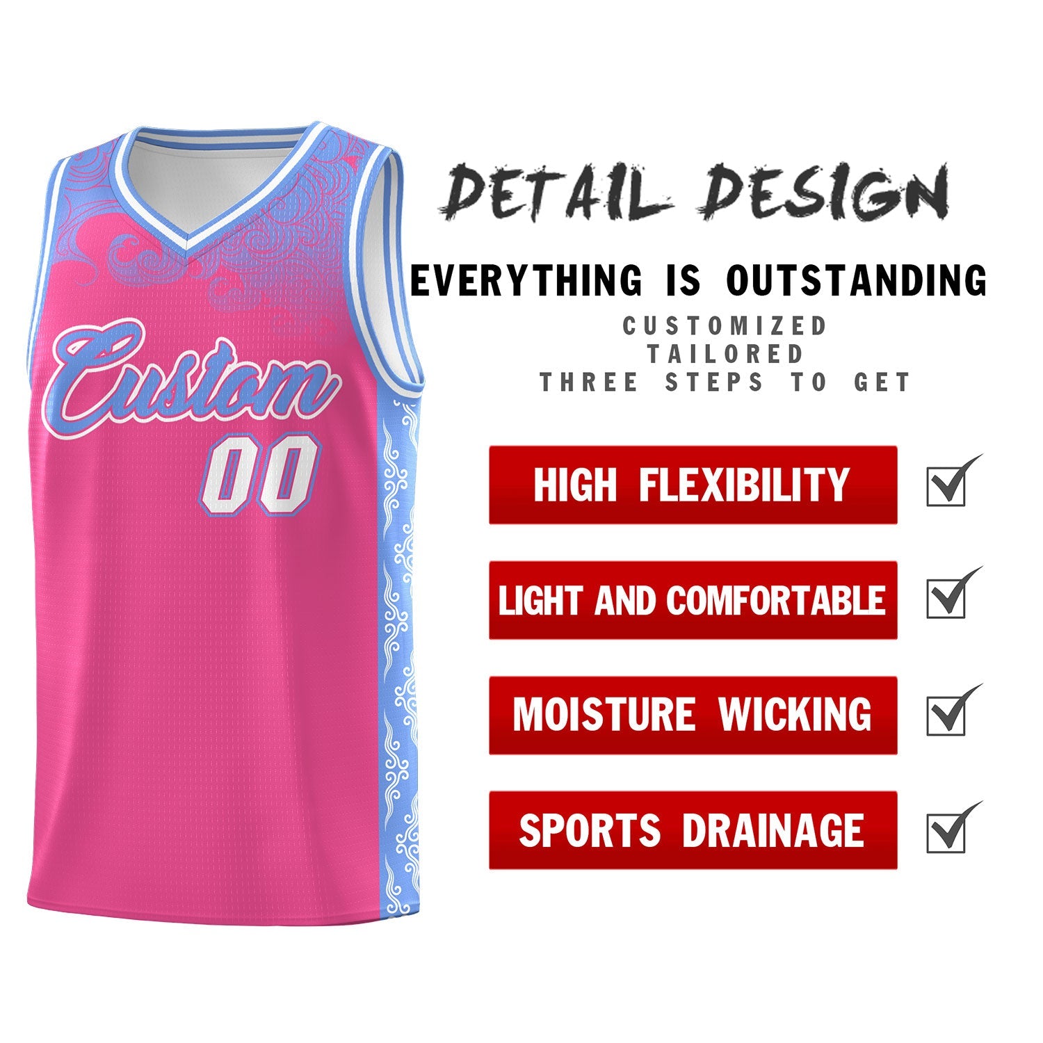 Custom Pink Personalized Cloud Pattern Sports Sets Uniform Basketball Jersey