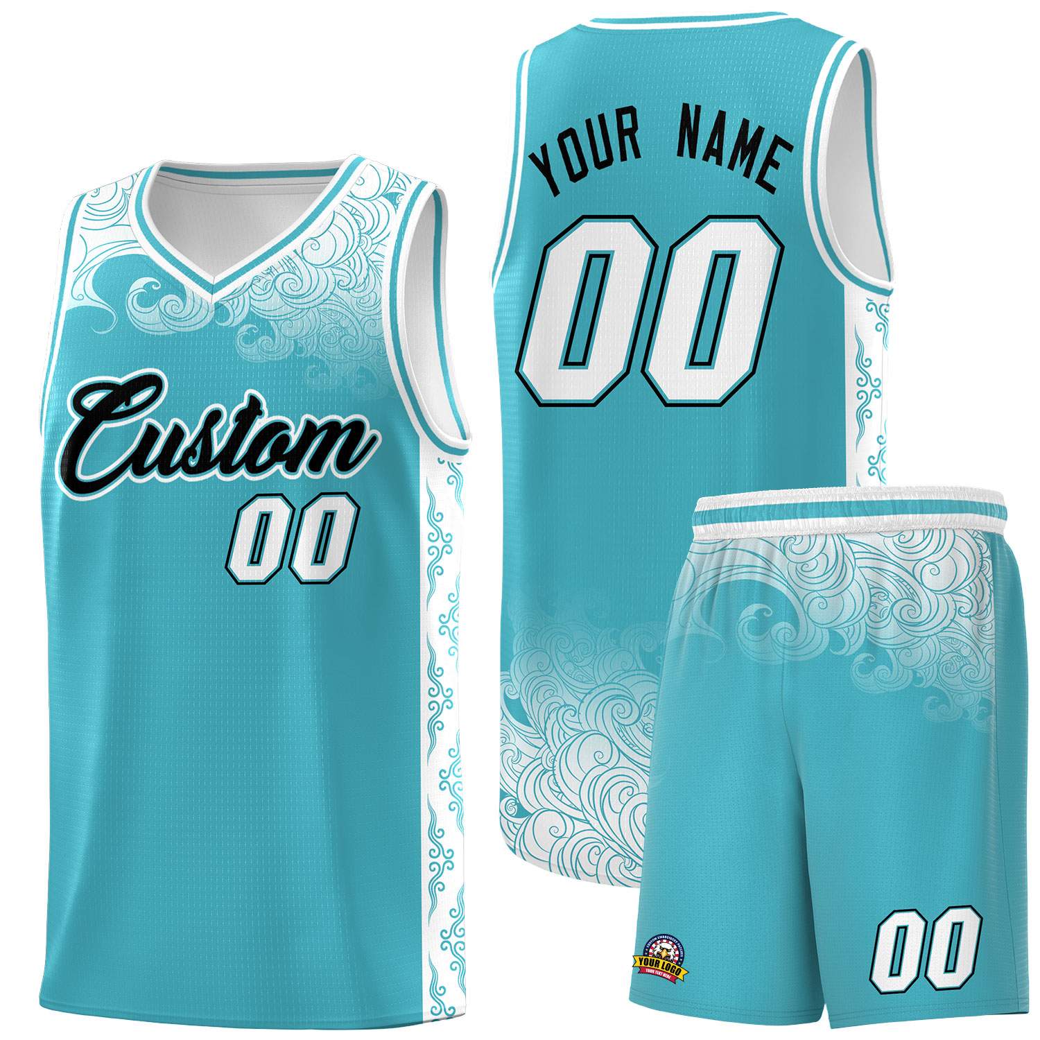 Custom Sky Blue Personalized Cloud Pattern Sports Sets Uniform Basketball Jersey