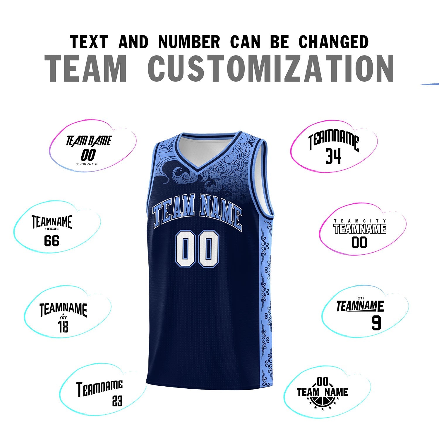 Custom Navy Personalized Cloud Pattern Sports Sets Uniform Basketball Jersey