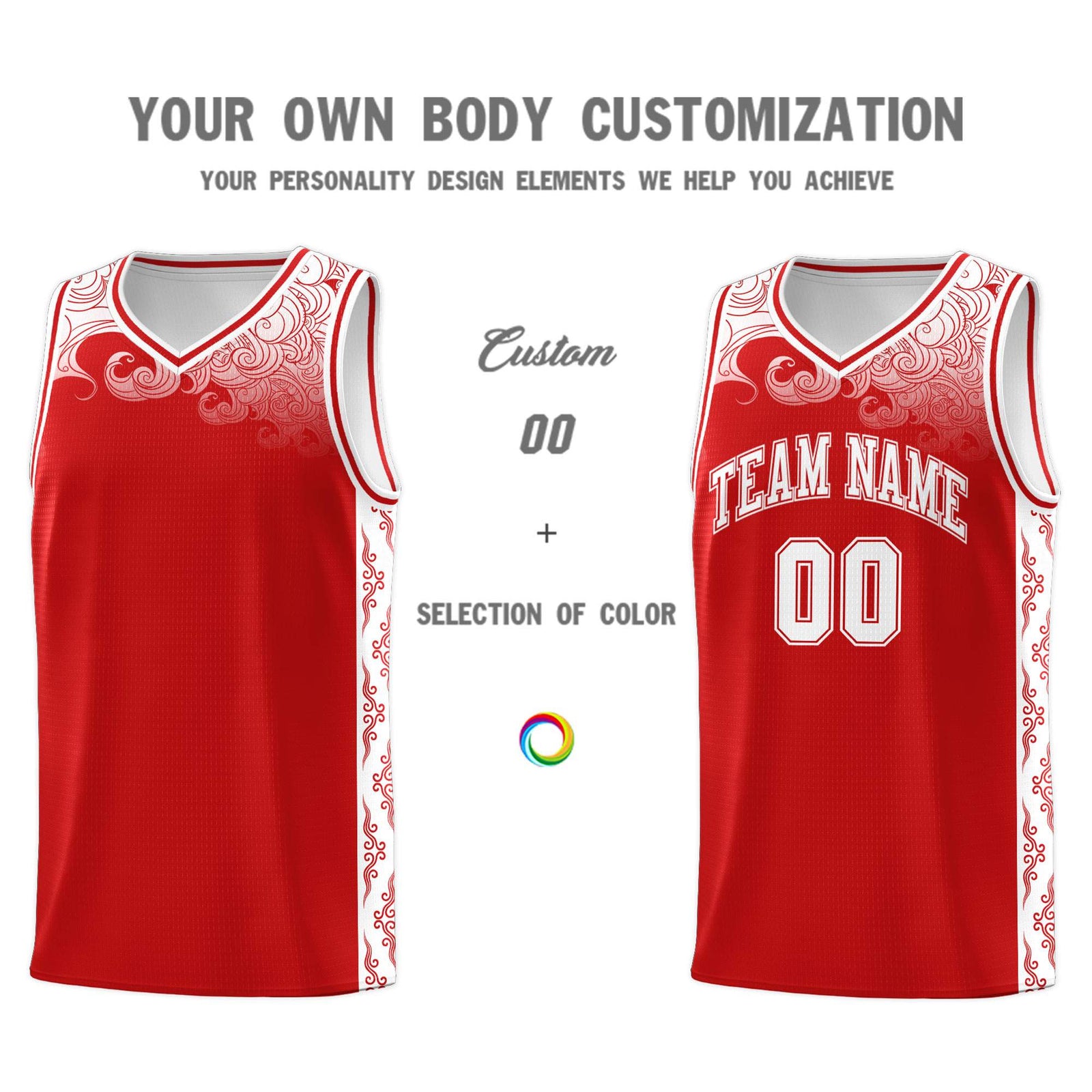Custom Red Personalized Cloud Pattern Sports Sets Uniform Basketball Jersey