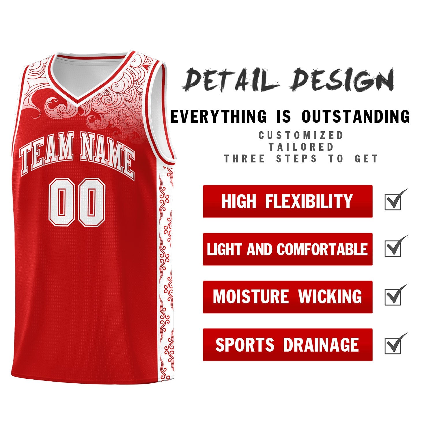 Custom Red Personalized Cloud Pattern Sports Sets Uniform Basketball Jersey