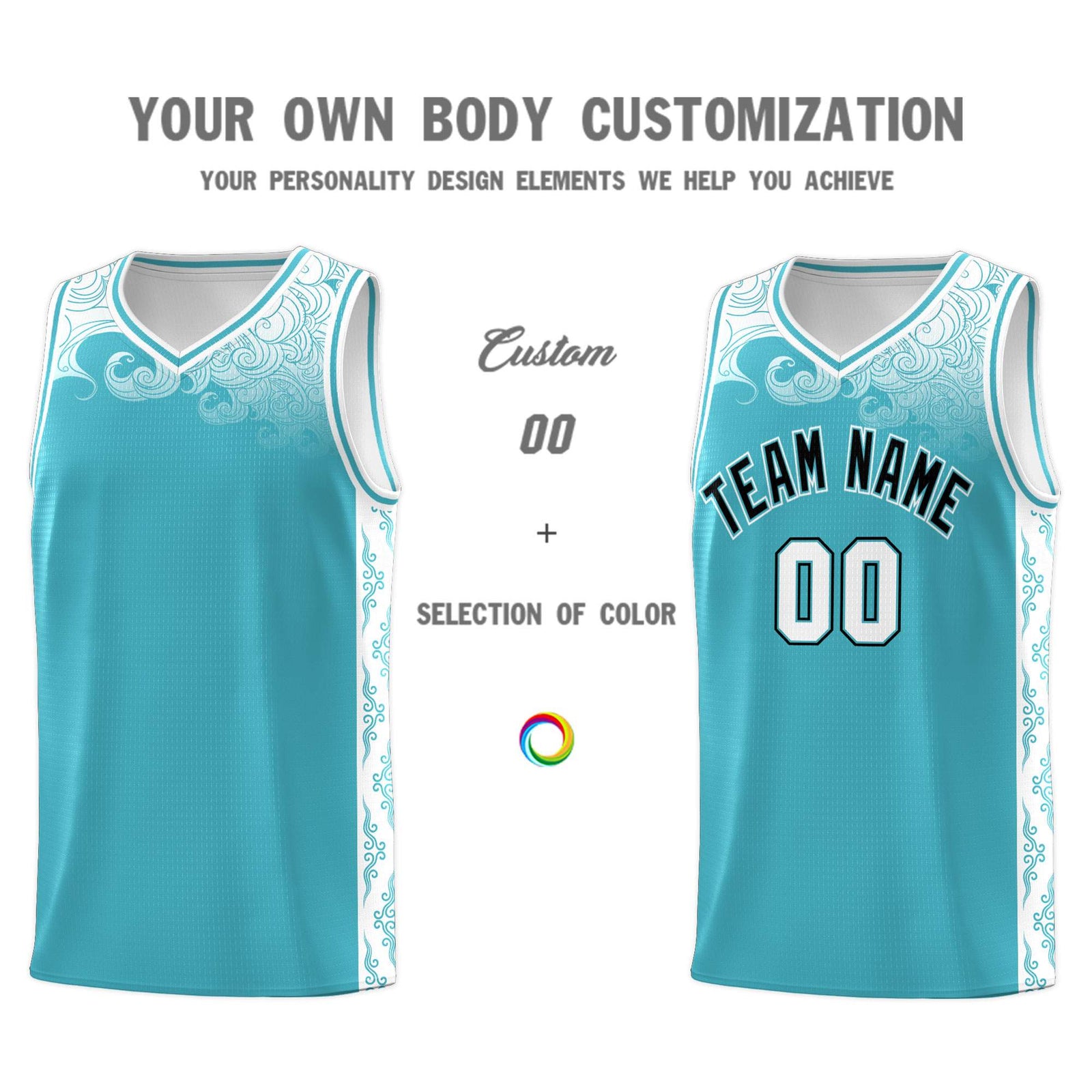 Custom Sky Blue Personalized Cloud Pattern Sports Sets Uniform Basketball Jersey
