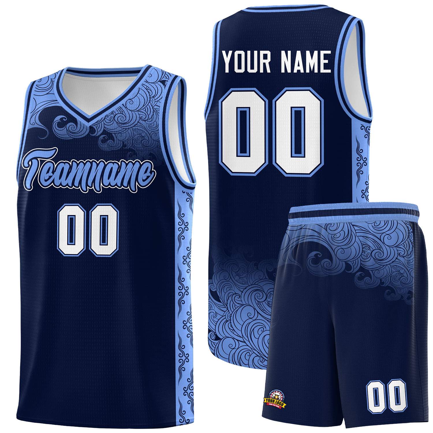Custom Navy Personalized Cloud Pattern Sports Sets Uniform Basketball Jersey