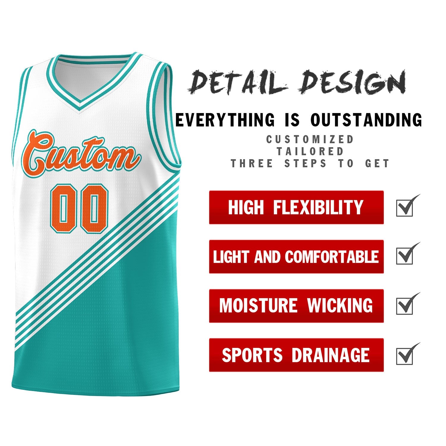 Custom White Aqua Diagonal Stripes Color Block Sets Basketball Jersey | For Men,For Youth,Sublimation Printed,Perfect for Training,Perfect for Teams | KXKSHOP