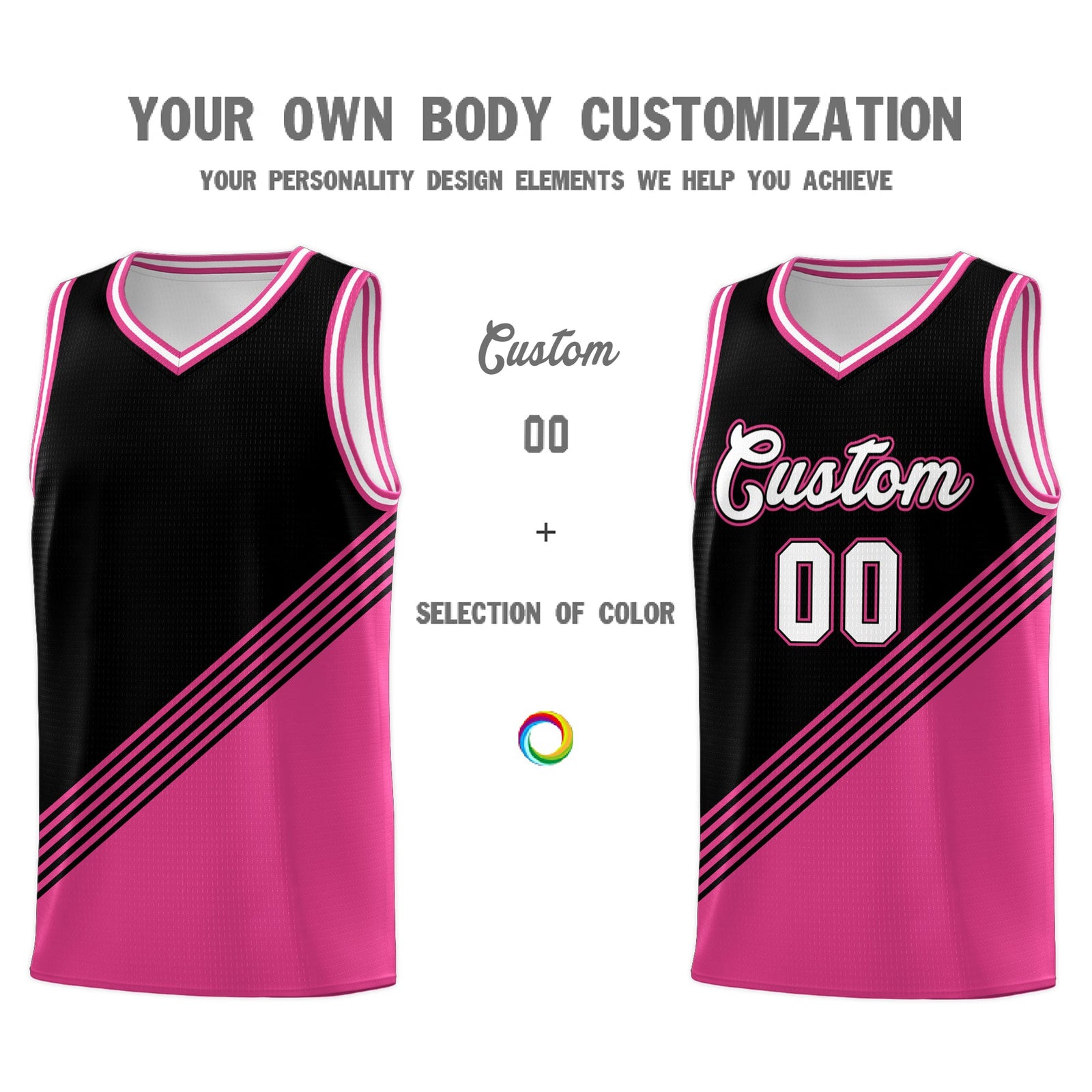 Custom Black Pink White Diagonal Stripes Color Block Sets Basketball Jersey | For Men,For Youth,Sublimation Printed,Perfect for Training,Perfect for Teams | KXKSHOP