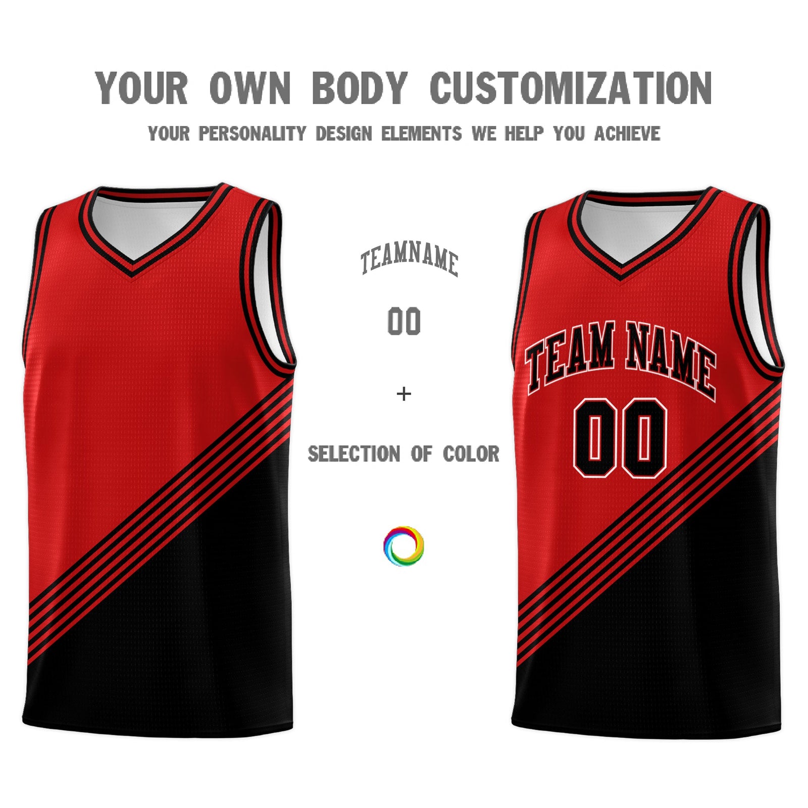 Custom Red Black Diagonal Stripes Color Block Sets Basketball Jersey | For Men,For Youth,Sublimation Printed,Perfect for Training,Perfect for Teams | KXKSHOP