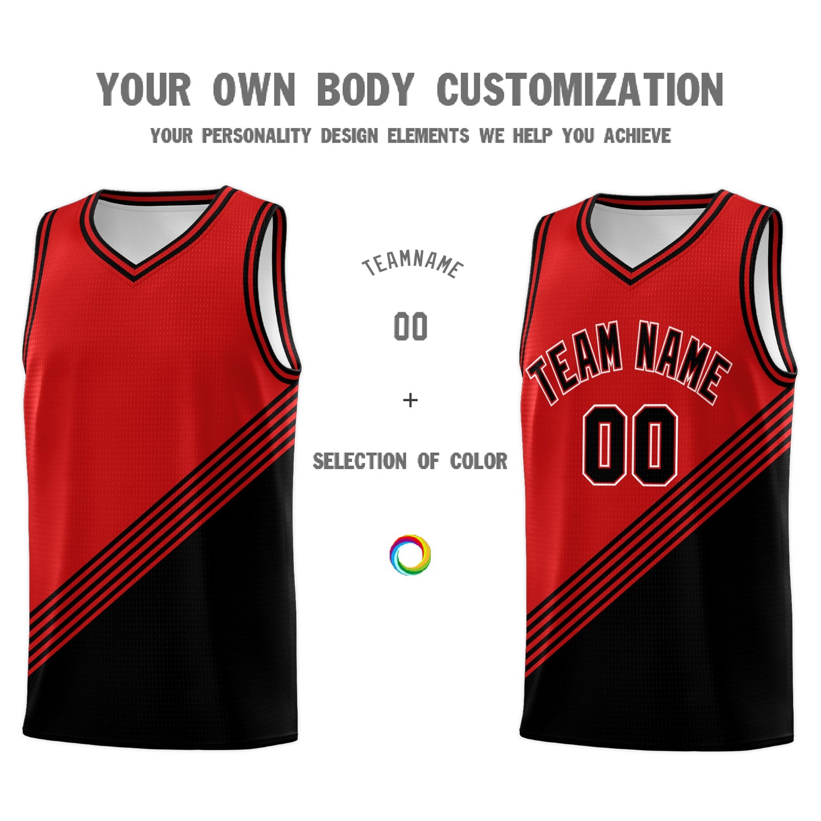 Custom Red Black Diagonal Stripes Color Block Sets Basketball Jersey | For Men,For Youth,Sublimation Printed,Perfect for Training,Perfect for Teams | KXKSHOP